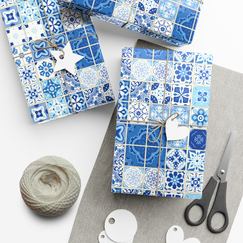 Portuguese Azulejos Pattern Gift Wrap Papers | Elegant Wrapping Paper for Any Occasion, Birthday, Holiday, DIY, Eco-Friendly, Crafting