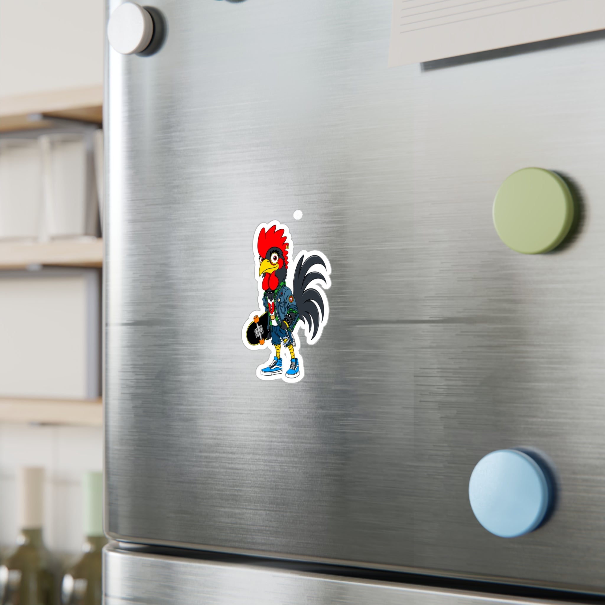 Punk Rock Rooster Vinyl Decals | Fun Stickers for Skateboards, Laptops, Water Bottles, Unique Gifts, Vintage Vibe Decals, Colorful Wall