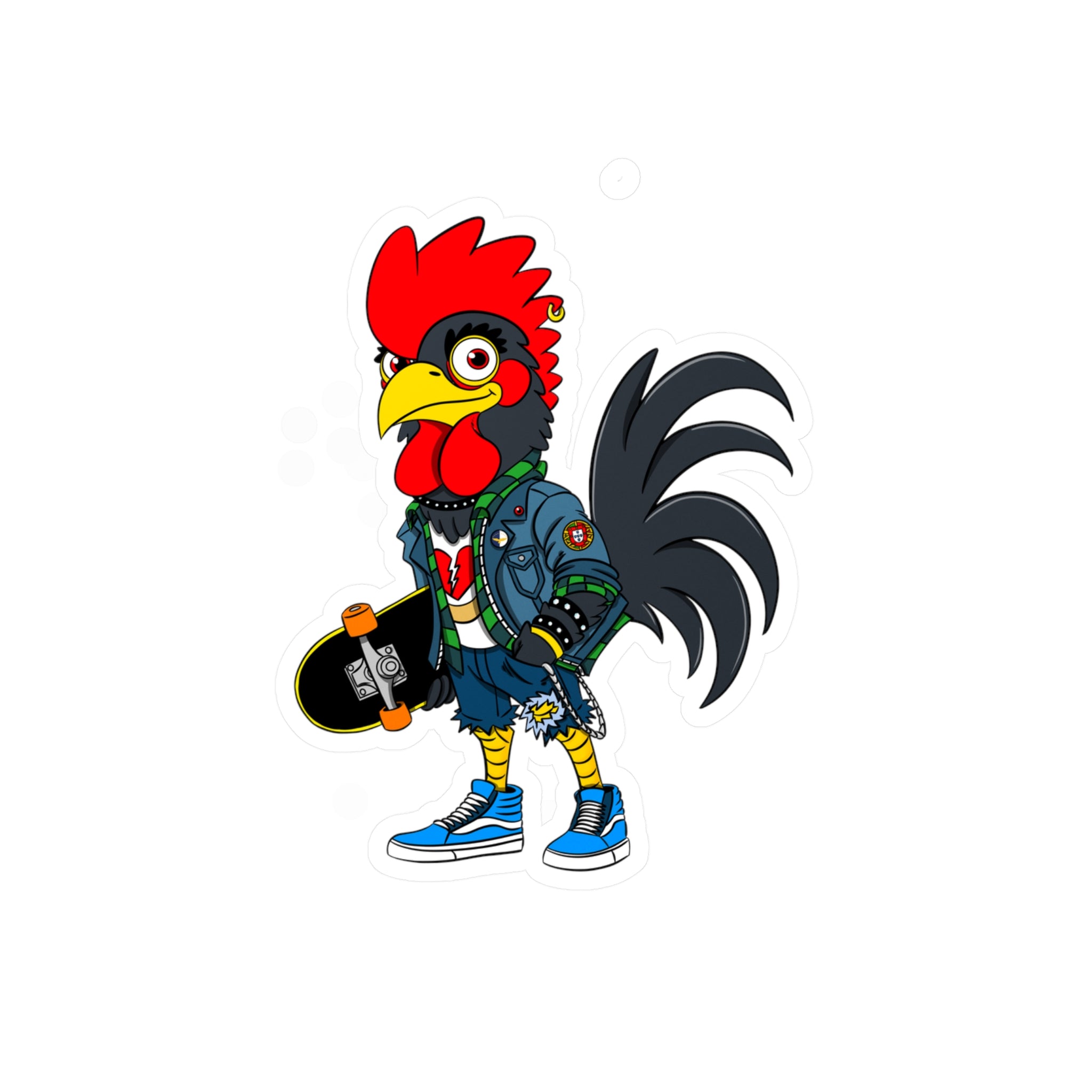 Punk Rock Rooster Vinyl Decals | Fun Stickers for Skateboards, Laptops, Water Bottles, Unique Gifts, Vintage Vibe Decals, Colorful Wall