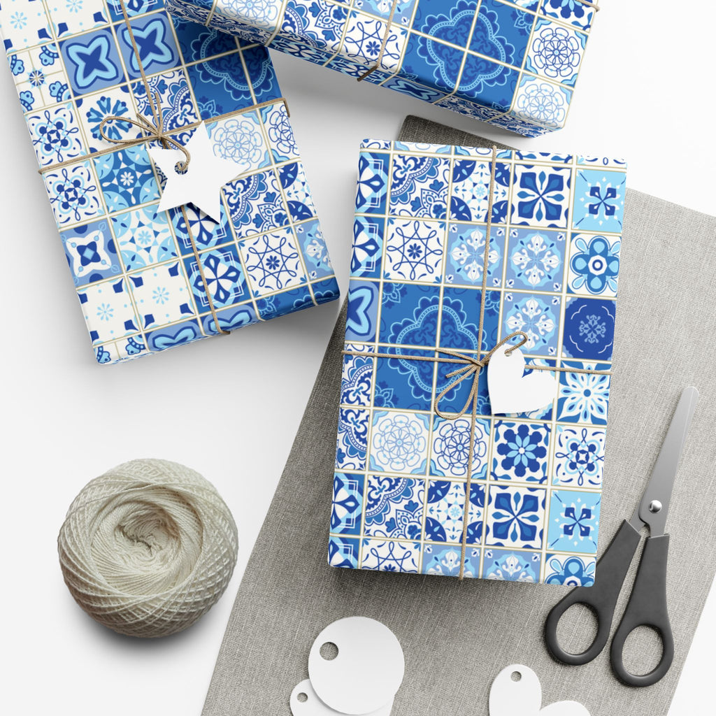 Portuguese Azulejos Pattern Gift Wrap Papers | Elegant Wrapping Paper for Any Occasion, Birthday, Holiday, DIY, Eco-Friendly, Crafting