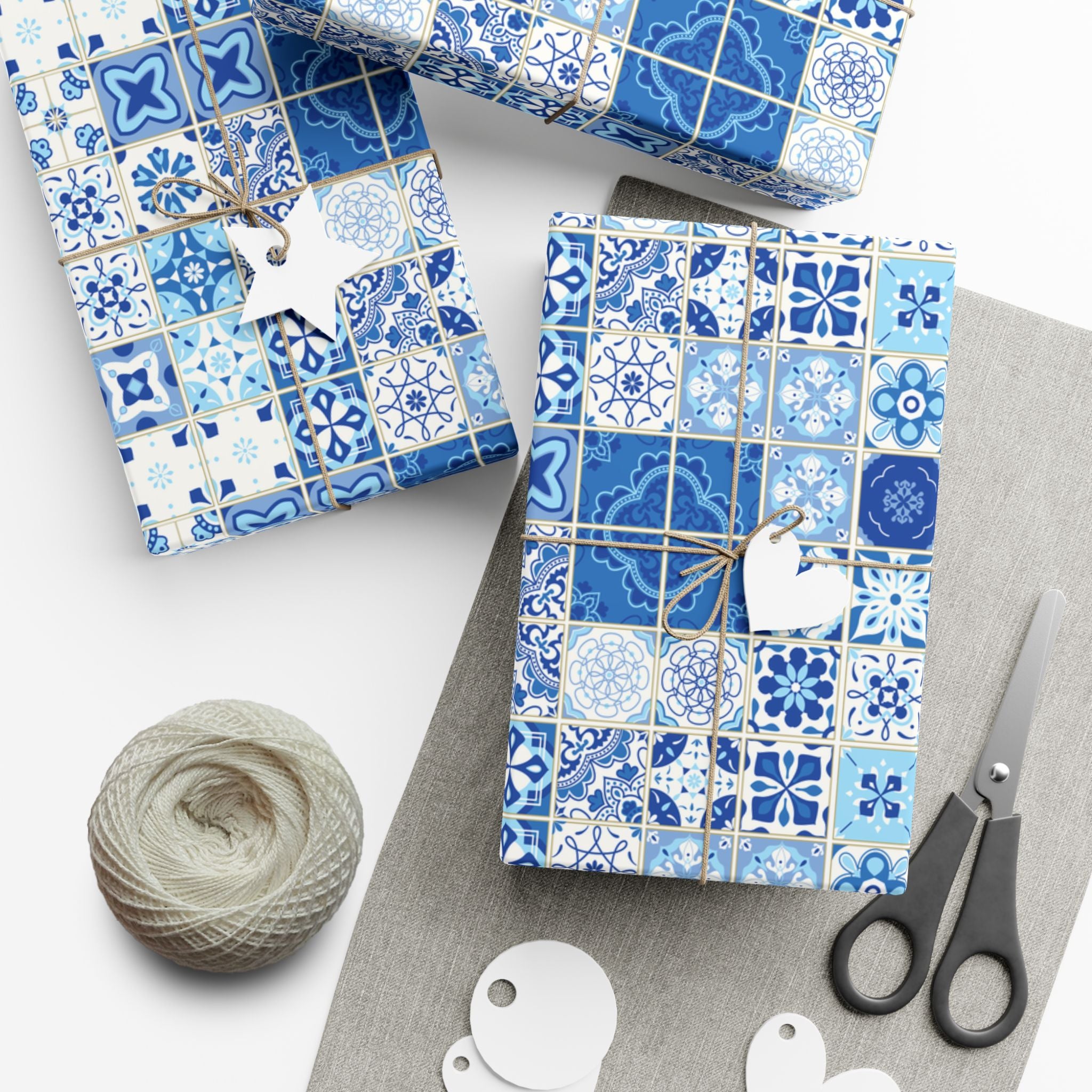 Portuguese Azulejos Pattern Gift Wrap Papers | Elegant Wrapping Paper for Any Occasion, Birthday, Holiday, DIY, Eco-Friendly, Crafting