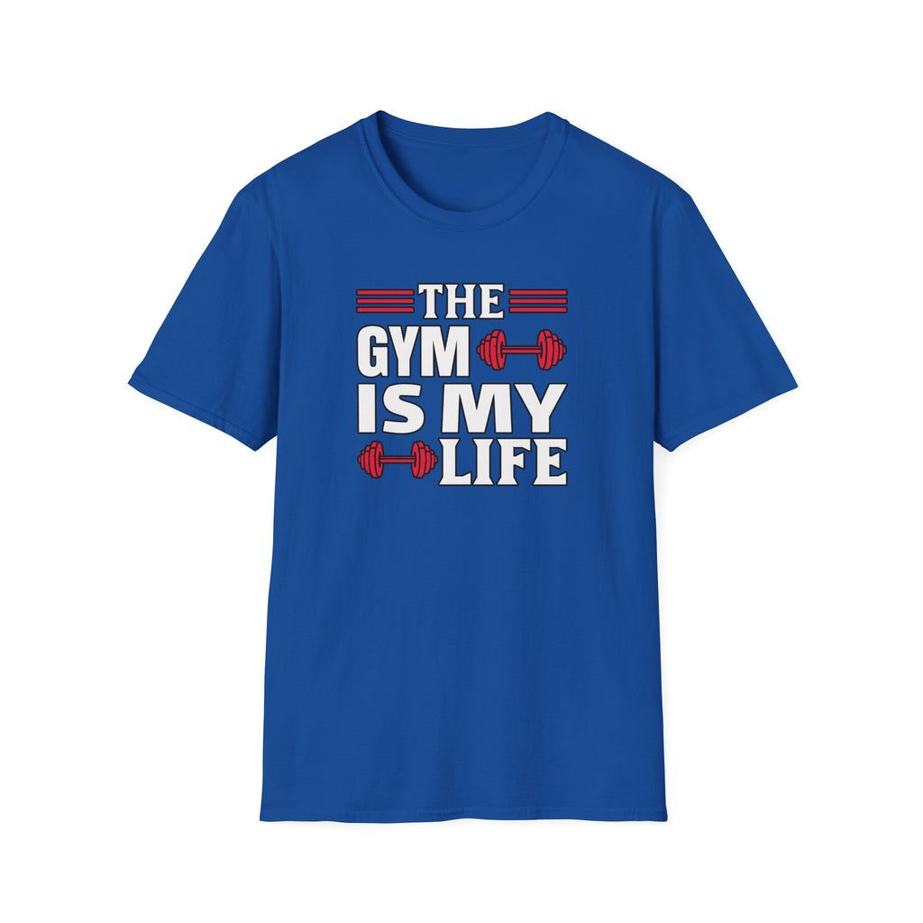 The Gym Is My Life Unisex Softstyle T-Shirt, Fitness Shirt, Workout Tee, Exercise Apparel, Gift for Gym Lovers