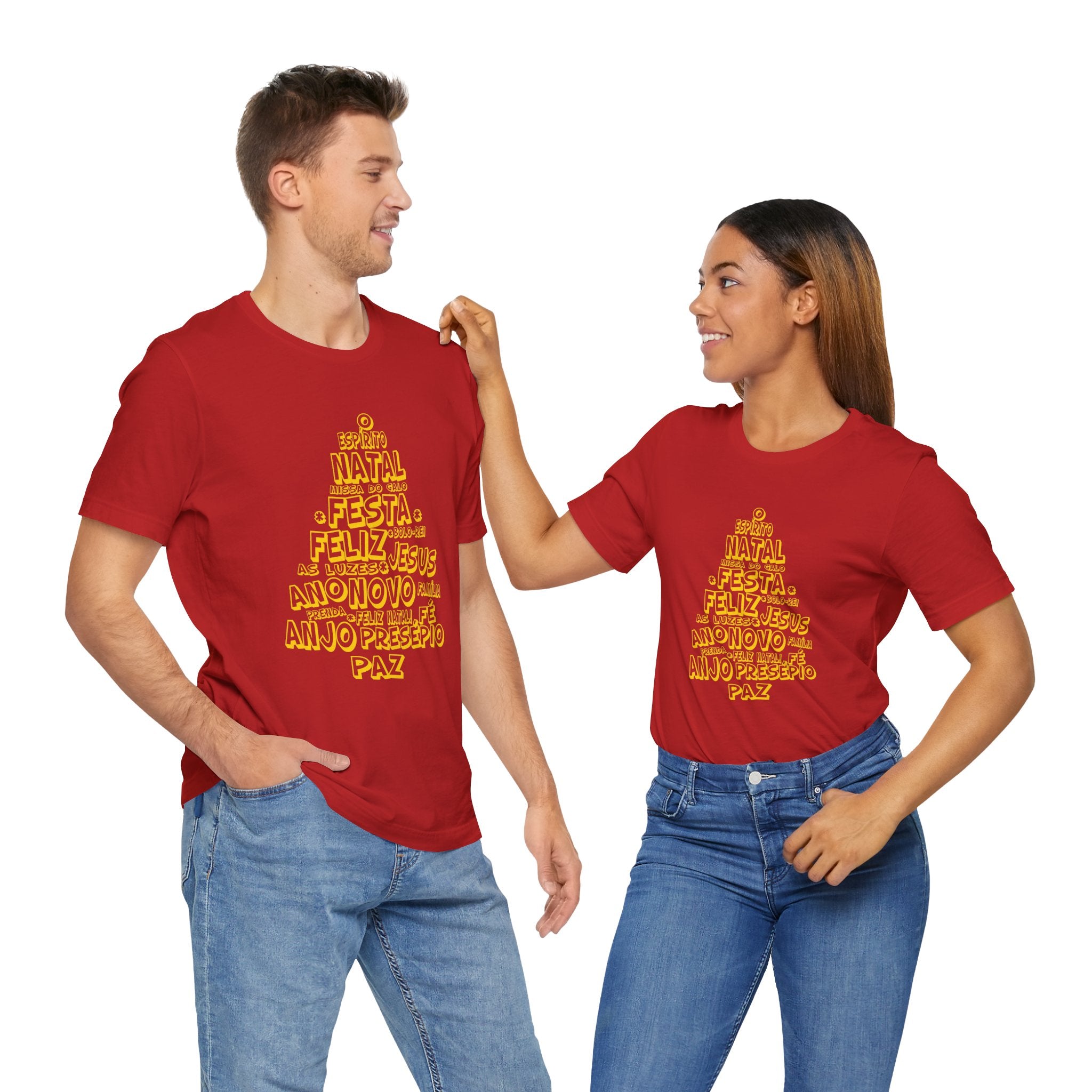 Portuguese Christmas Tree Typography Tee – Feliz Natal Portuguese Holiday T-Shirt
