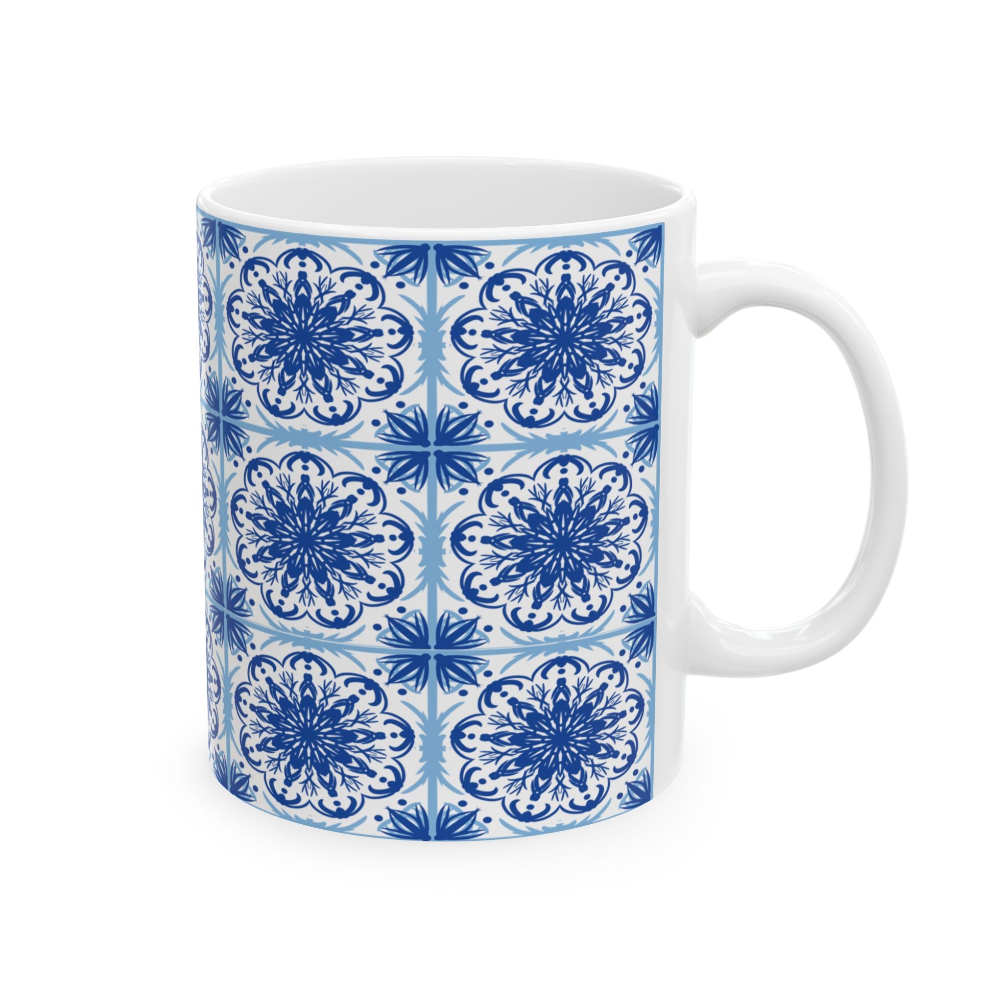 Azulejos Decorative Blue Floral Ceramic Mug - Perfect for Coffee and Tea Lovers