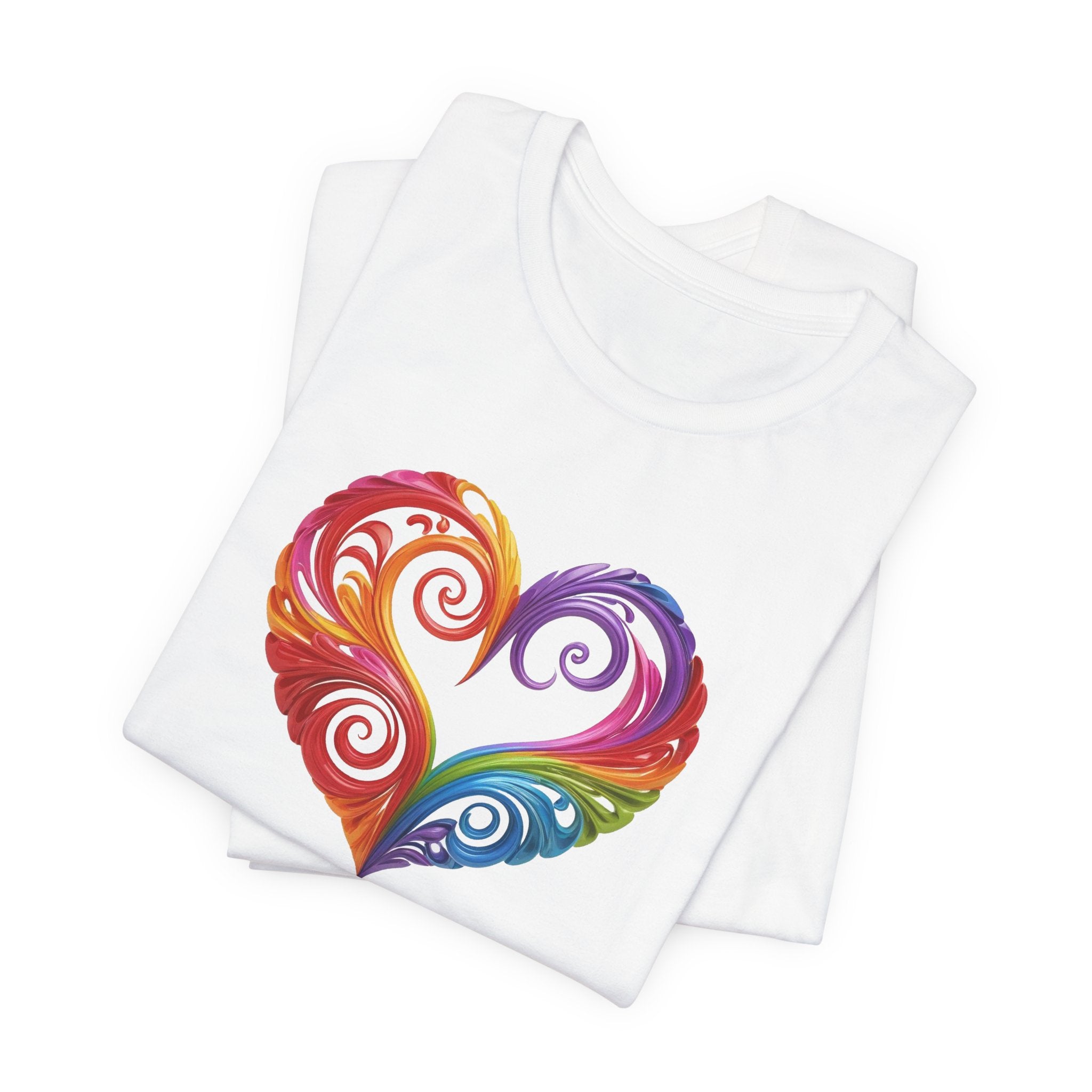 Rainbow Swirl Heart Tee — Pride-Inspired Graphic T-Shirt