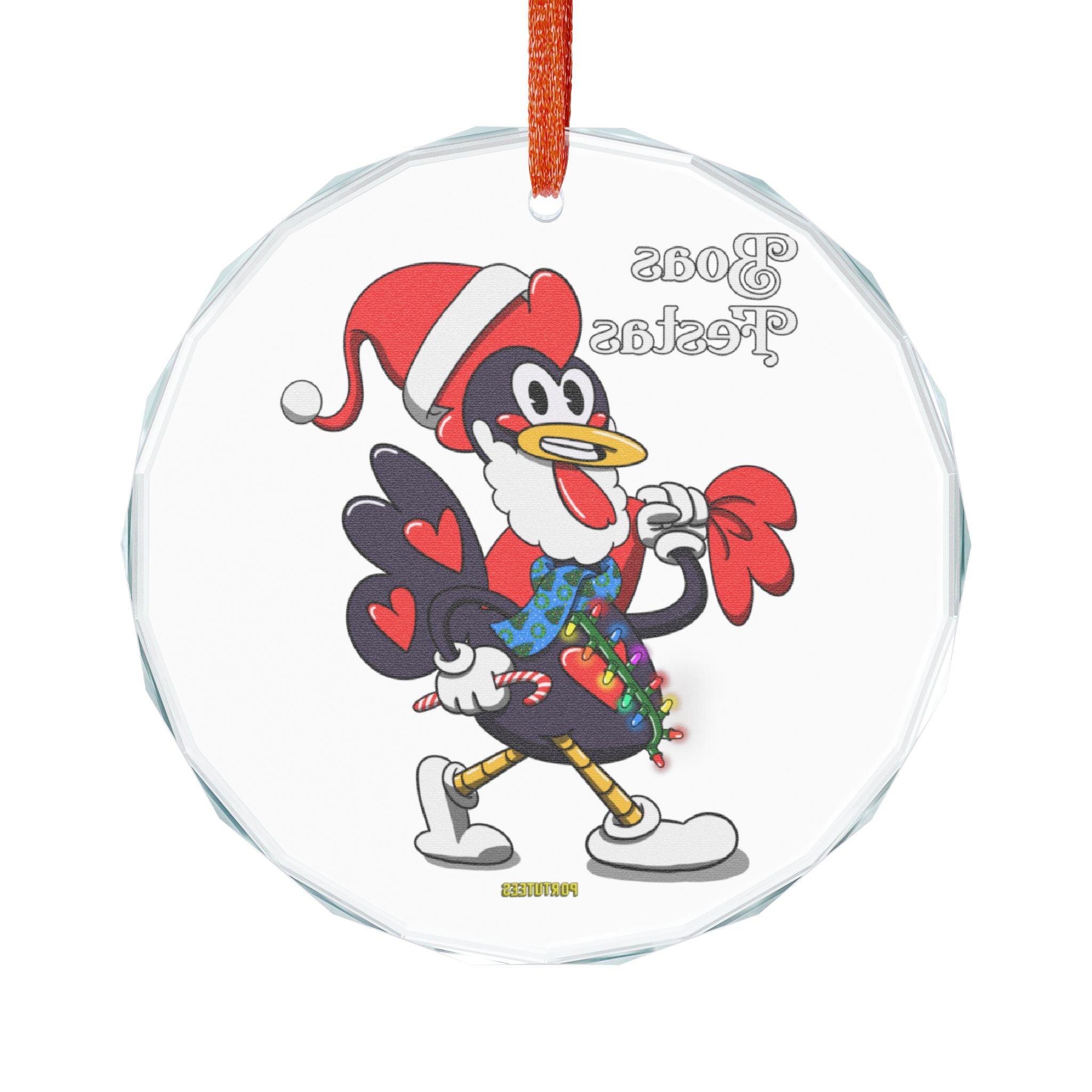 Holiday Bacelos Santa Rooster Crystal Glass Ornament - Festive Design