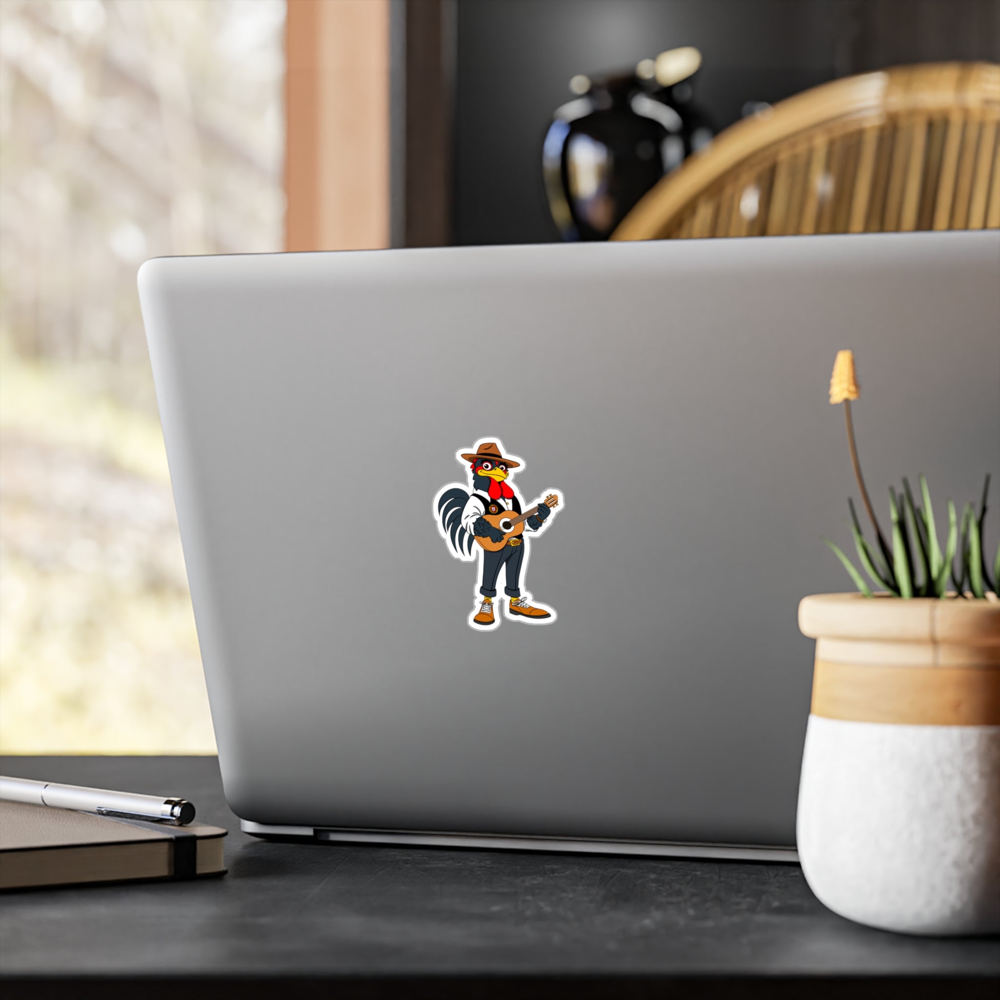 Fado Rooster Musician Vinyl Decal | Fun Wall Decoration, Cool Laptop Sticker, Unique Gift for Musicians, Chicken Lover Decor