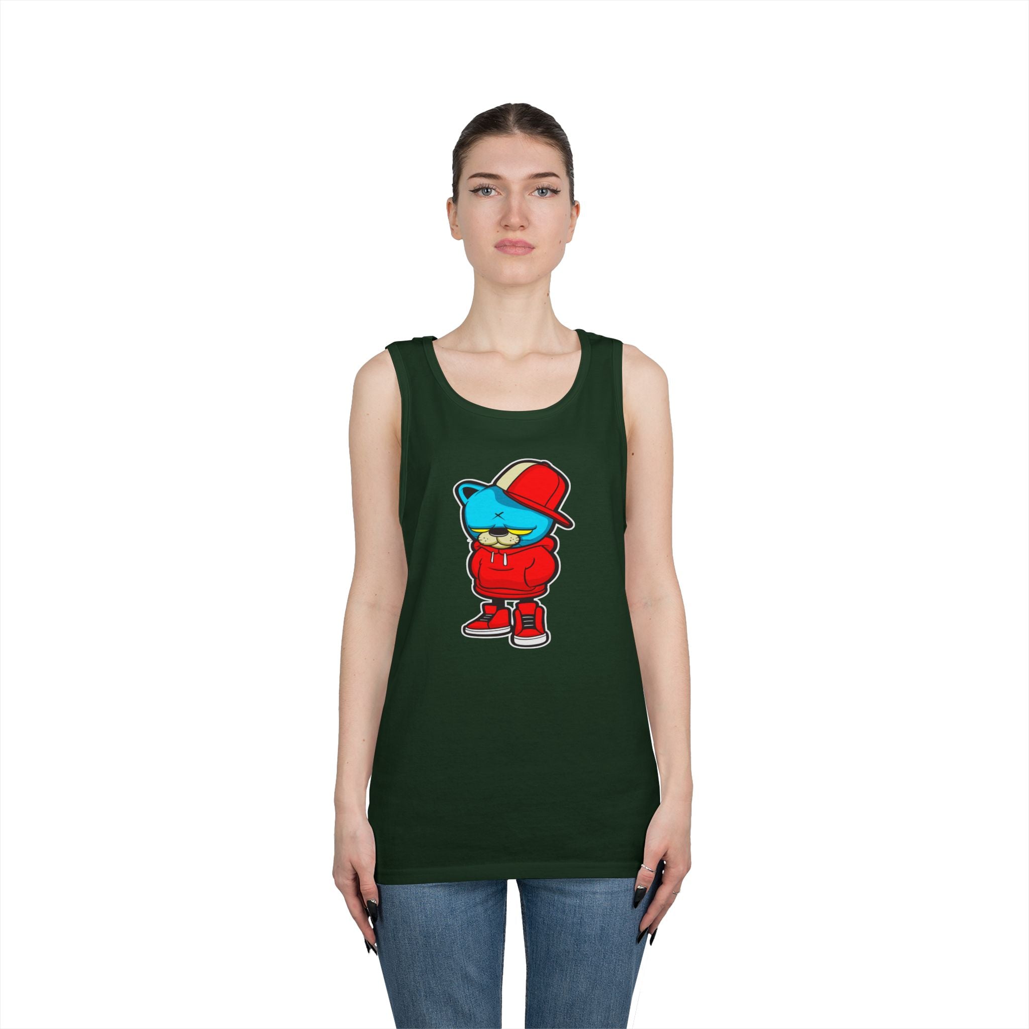 Cool Urban Bear Unisex Heavy Cotton Tank Top, Casual Streetwear, Summer Outfit, Gift for Friends, Cool Graphic Tee