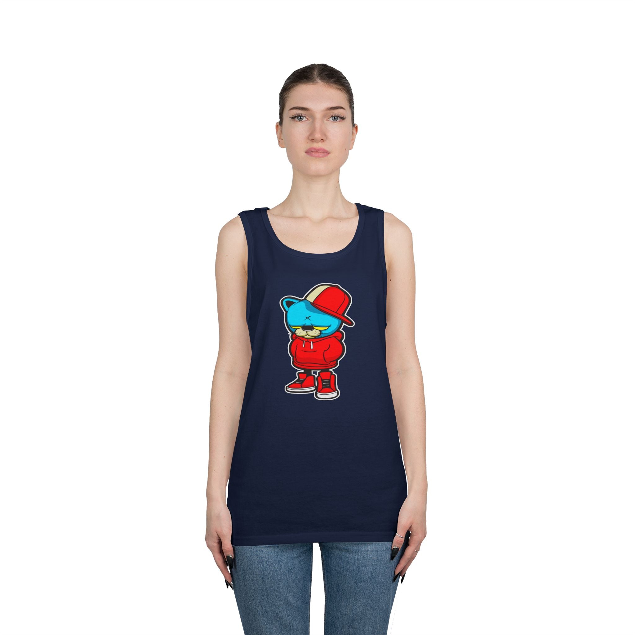 Cool Urban Bear Unisex Heavy Cotton Tank Top, Casual Streetwear, Summer Outfit, Gift for Friends, Cool Graphic Tee