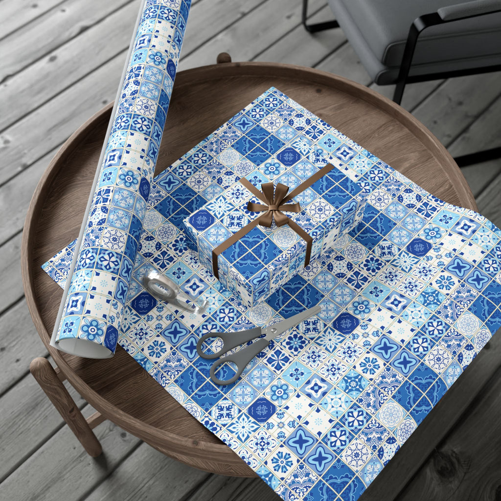 Portuguese Azulejos Pattern Gift Wrap Papers | Elegant Wrapping Paper for Any Occasion, Birthday, Holiday, DIY, Eco-Friendly, Crafting