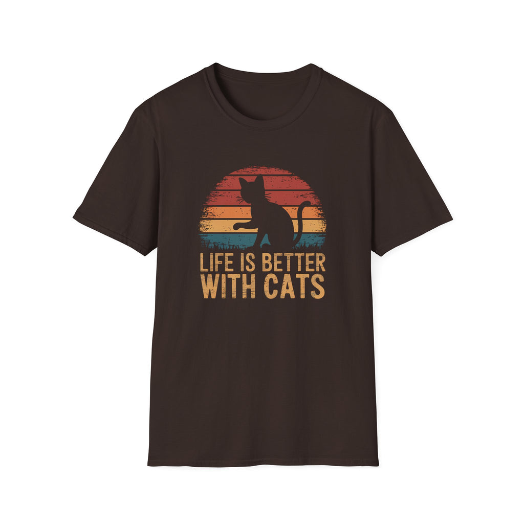 Life is Better with Cats Unisex Softstyle T-Shirt, Cat Lover Gift, Pet Owner Apparel, Casual Weekend Wear, Gift for Cat Moms and Dads,