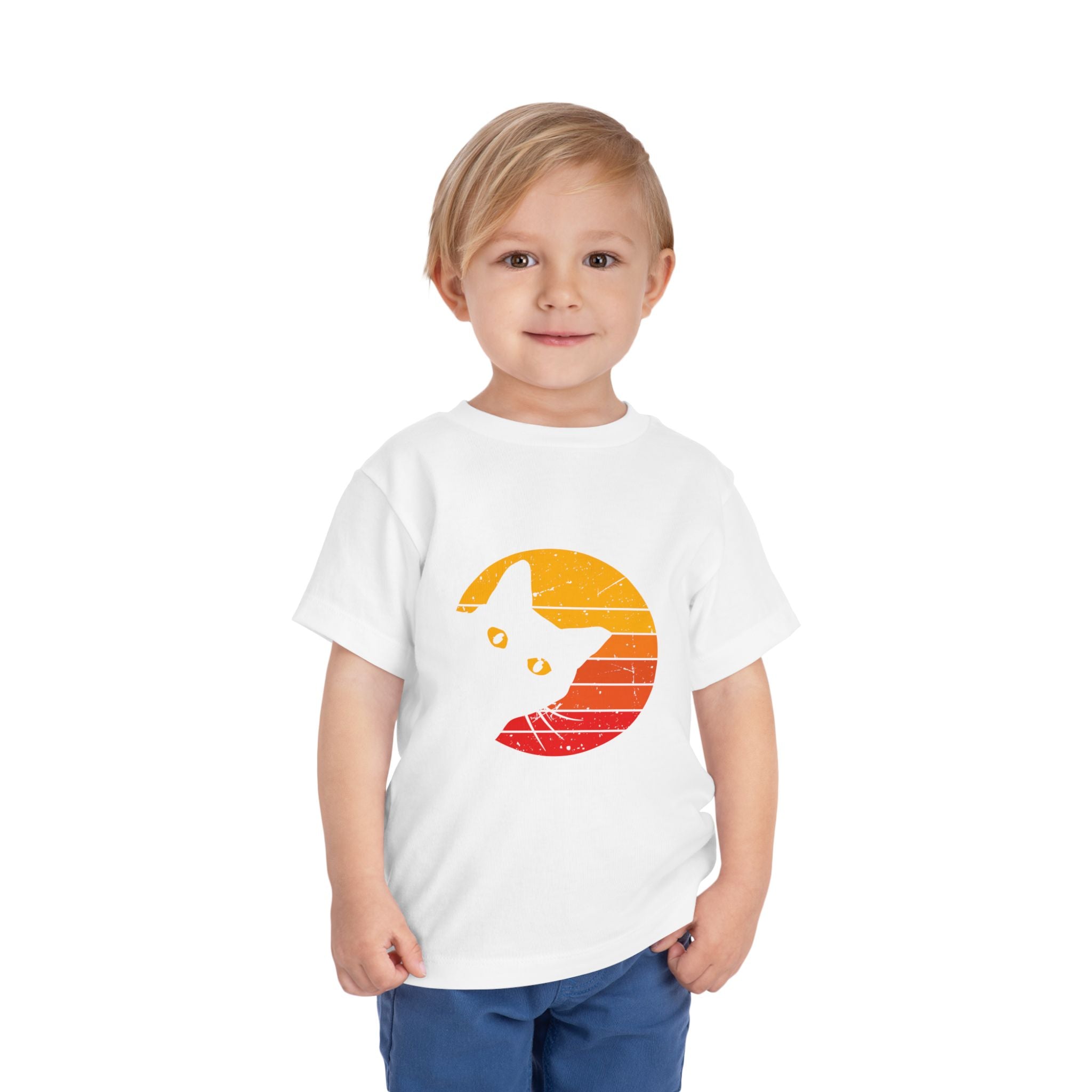 Sunset Cat Toddler Tee - Cute Cat Shirt, Kids Summer Tee, Playful Gift for Cat Lovers, Birthday Gift, Cozy Everyday Wear