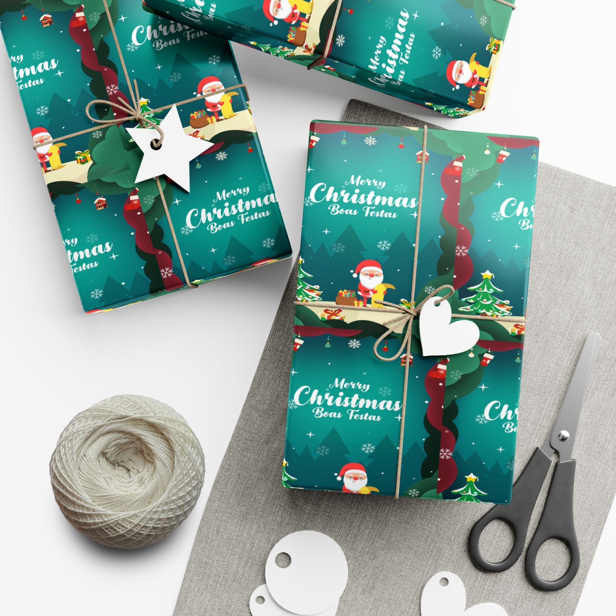 Boas Festas Merry Christmas Gift Wrap Papers, Holiday Wrapping Paper, Eco-Friendly Packaging, Merry Christmas Decor, Gift Presentation