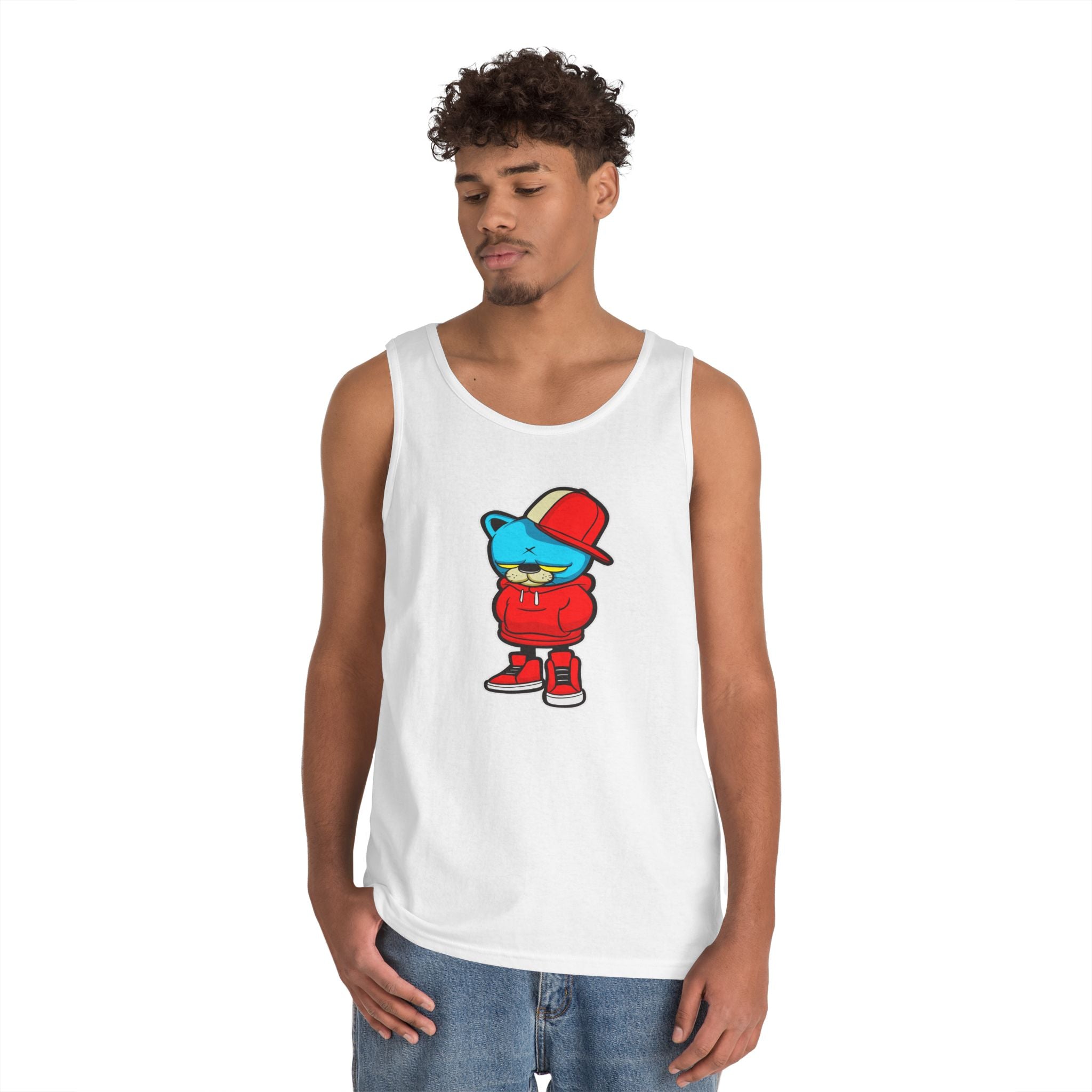 Cool Urban Bear Unisex Heavy Cotton Tank Top, Casual Streetwear, Summer Outfit, Gift for Friends, Cool Graphic Tee