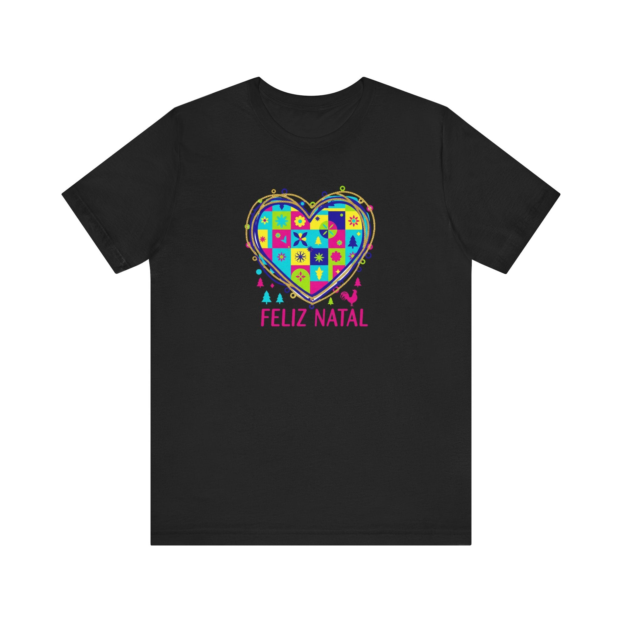 Feliz Natal Christmas Heart T-Shirt — Colorful Patchwork Tee