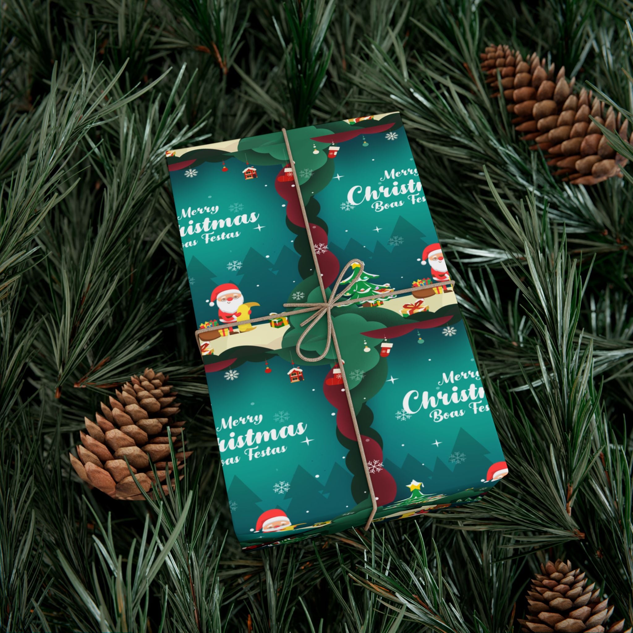 Boas Festas Merry Christmas Gift Wrap Papers, Holiday Wrapping Paper, Eco-Friendly Packaging, Merry Christmas Decor, Gift Presentation
