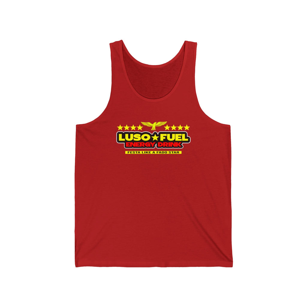 Luso Fuel Energy Drink Unisex Jersey Tank, Fitness Apparel, Summer Top, Workout Shirt, Gifts for Athletes, Gym Wear