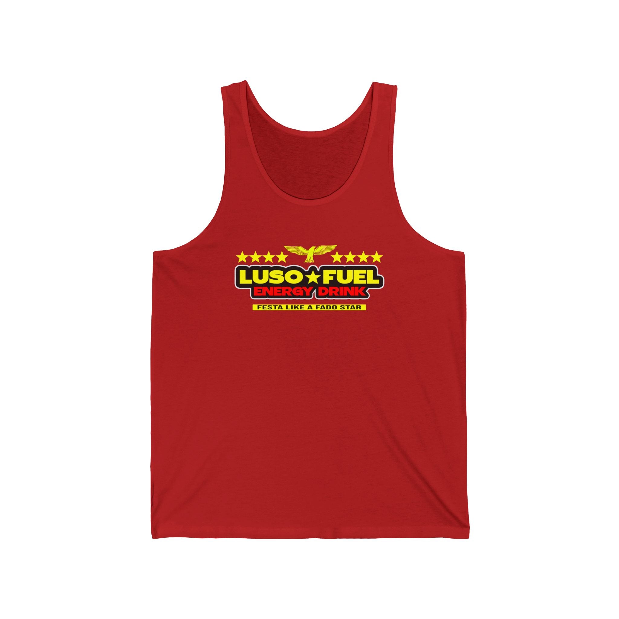 Luso Fuel Energy Drink Unisex Jersey Tank, Fitness Apparel, Summer Top, Workout Shirt, Gifts for Athletes, Gym Wear