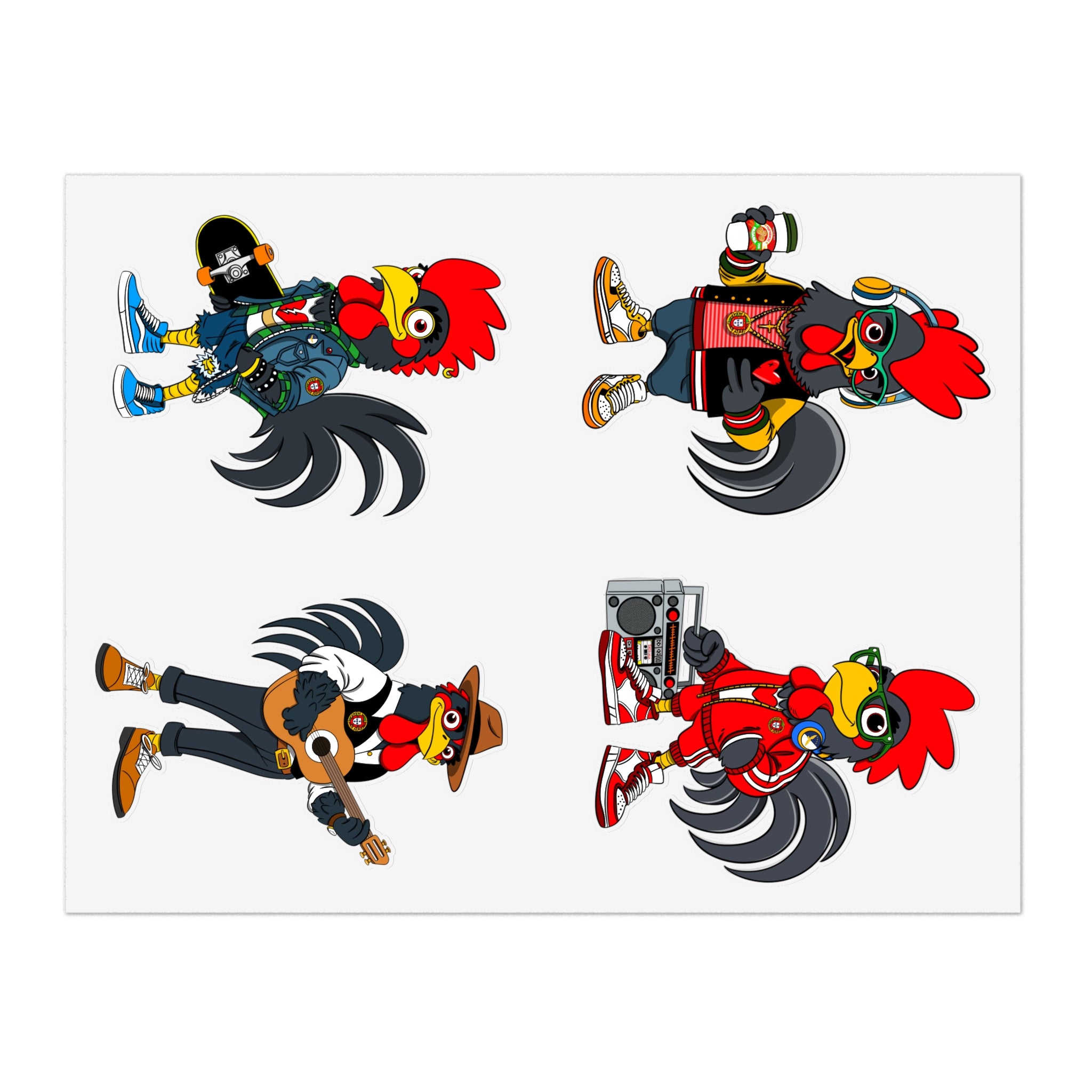 Fab Four Roosters Sticker Sheets, Fun Decals for Wall Art, Laptop, Scrapbooking, Gift for Farmers, Country Lovers, Collectible Stickers