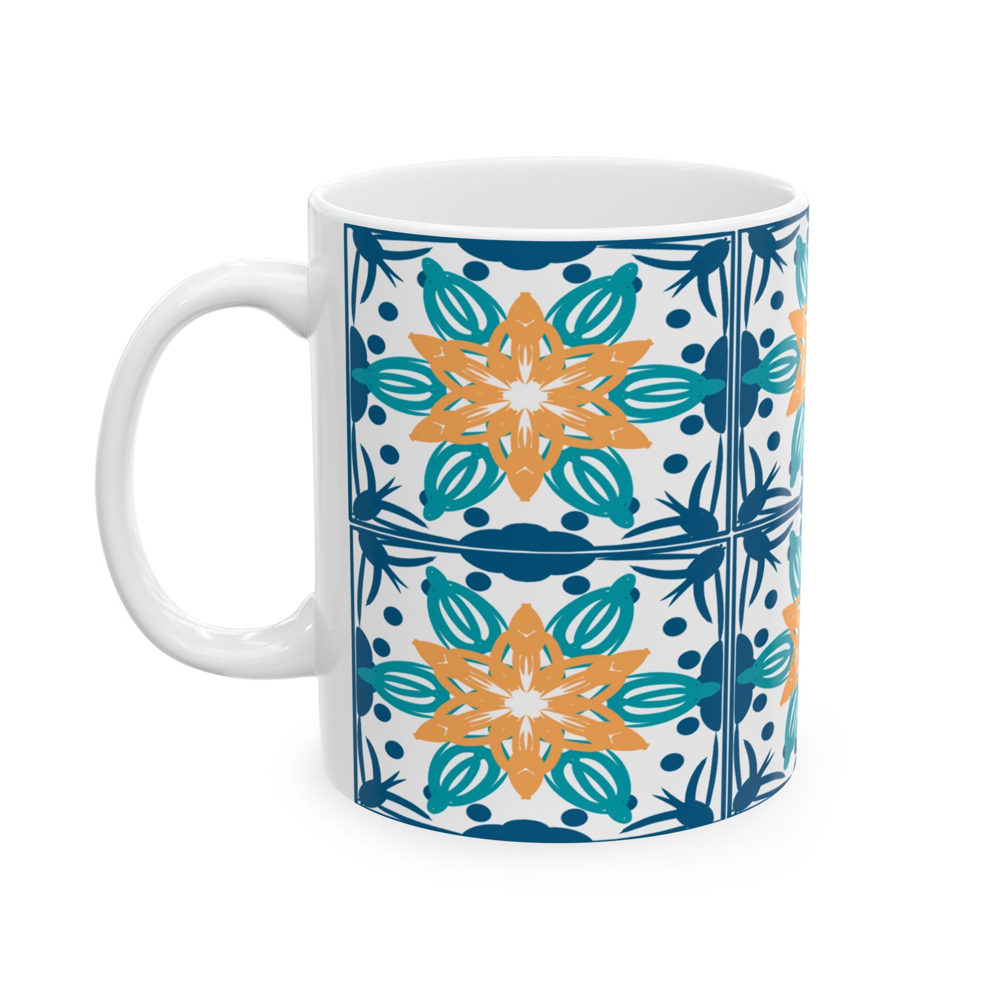 Azulejos Bohemian Floral Ceramic Mug - Colorful 11oz Cup for Coffee Lovers