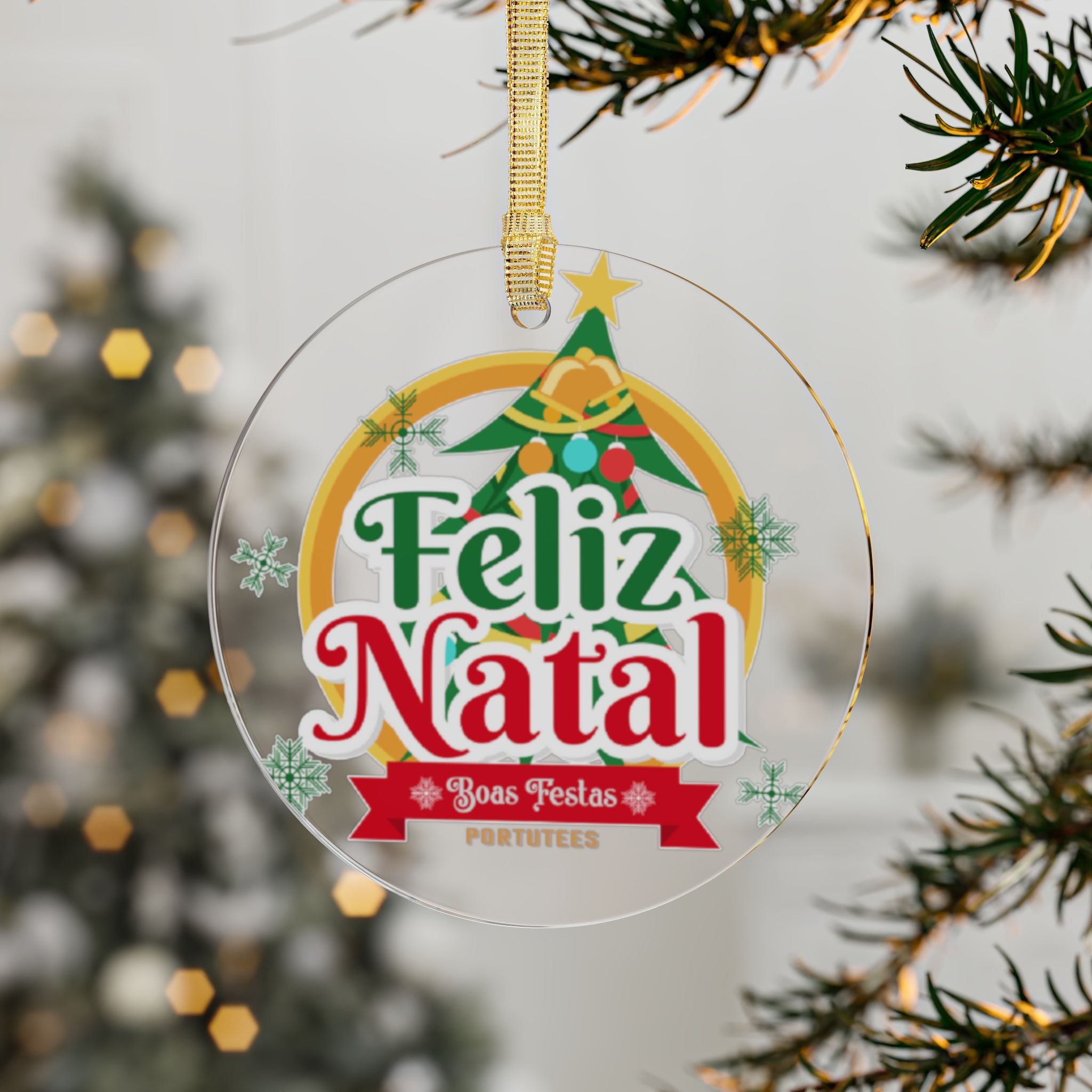 Festive Acrylic Christmas Ornament - Feliz Natal Design