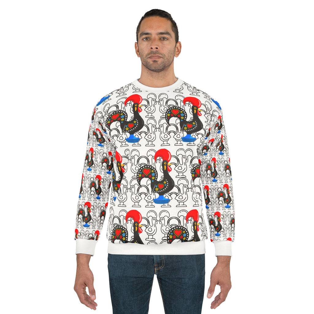 Galo de Barcelos Pattern Sweatshirt — Portuguese Rooster All-Over Print