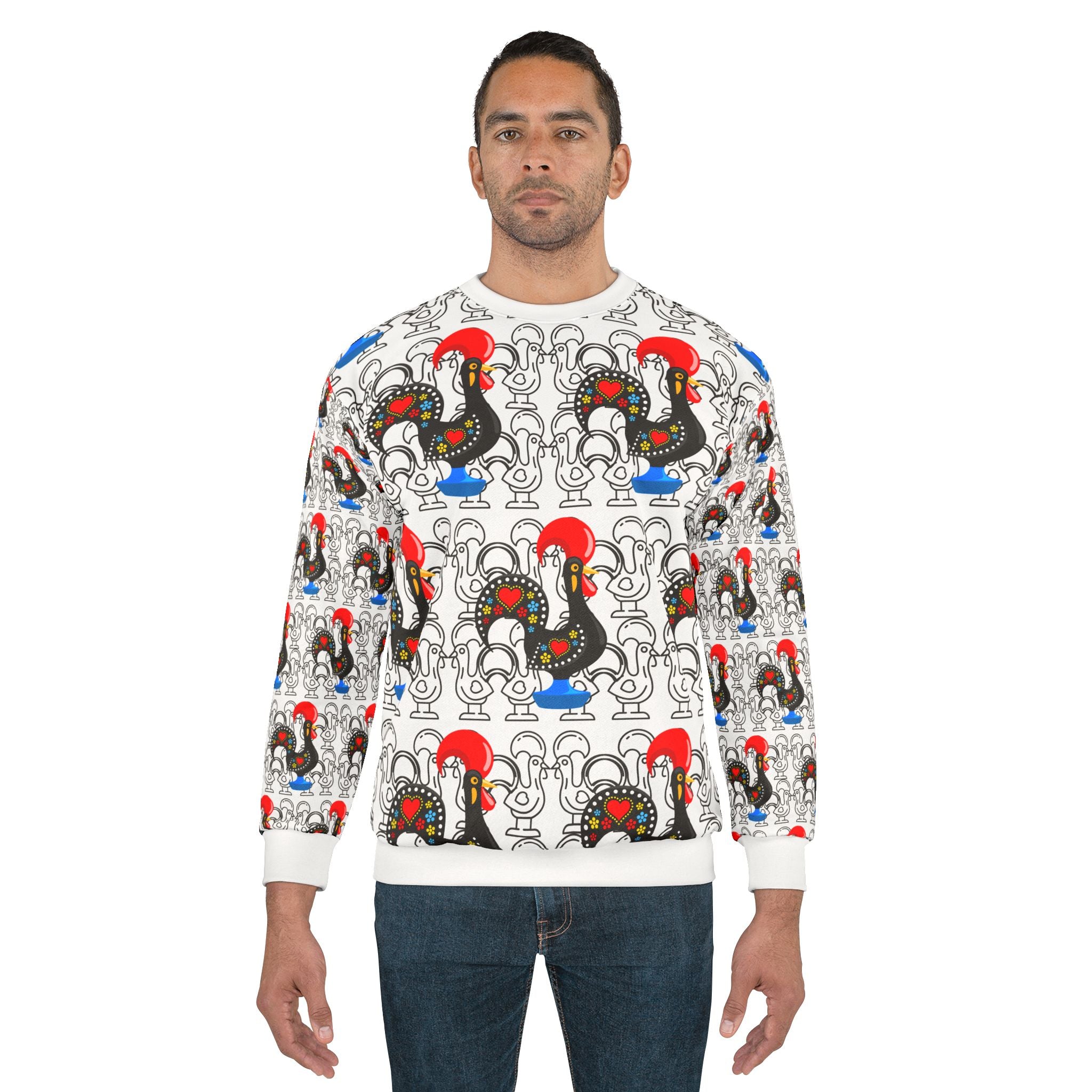 Galo de Barcelos Pattern Sweatshirt — Portuguese Rooster All-Over Print