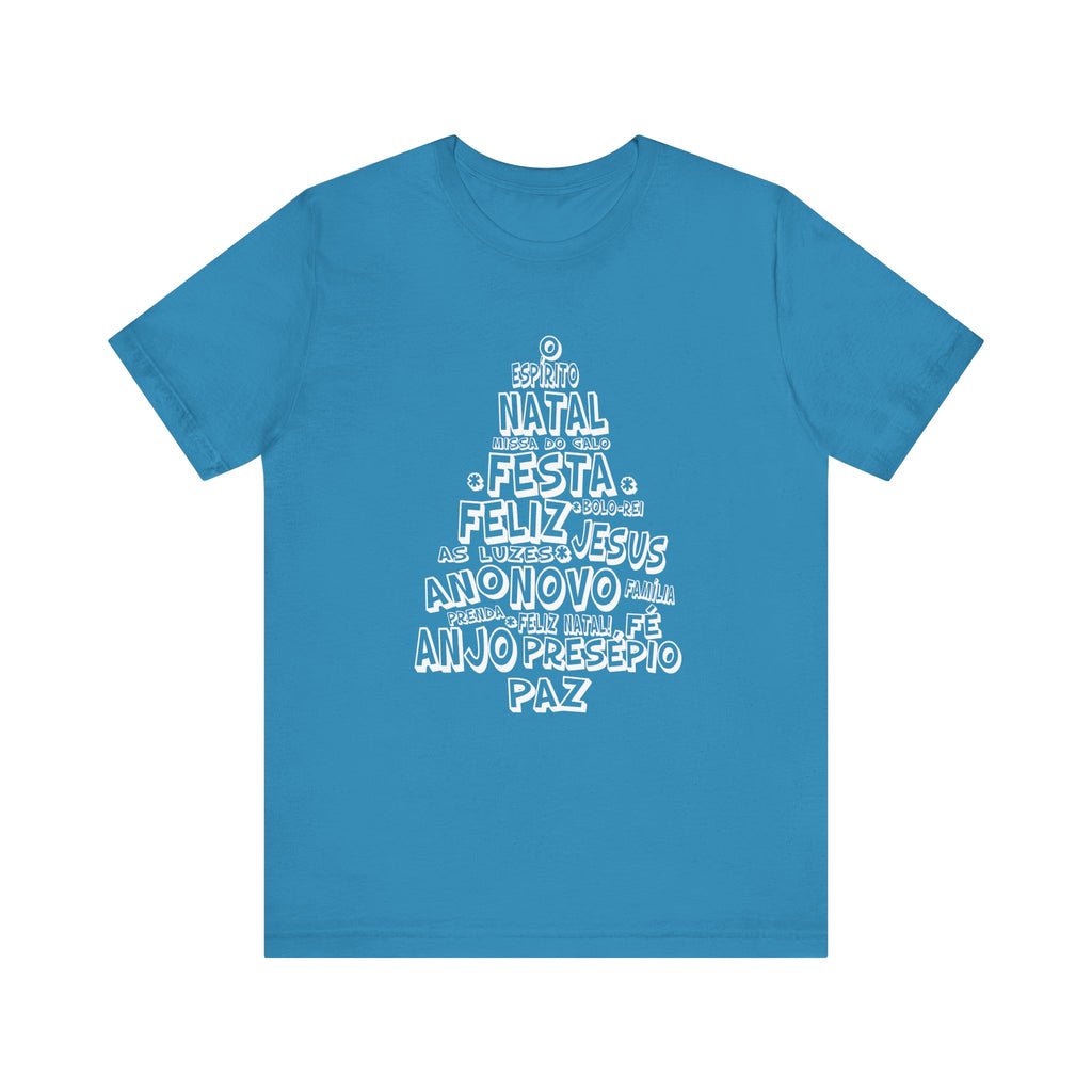 Portuguese Christmas Tree Typography Tee – Feliz Natal Portuguese Holiday T-Shirt