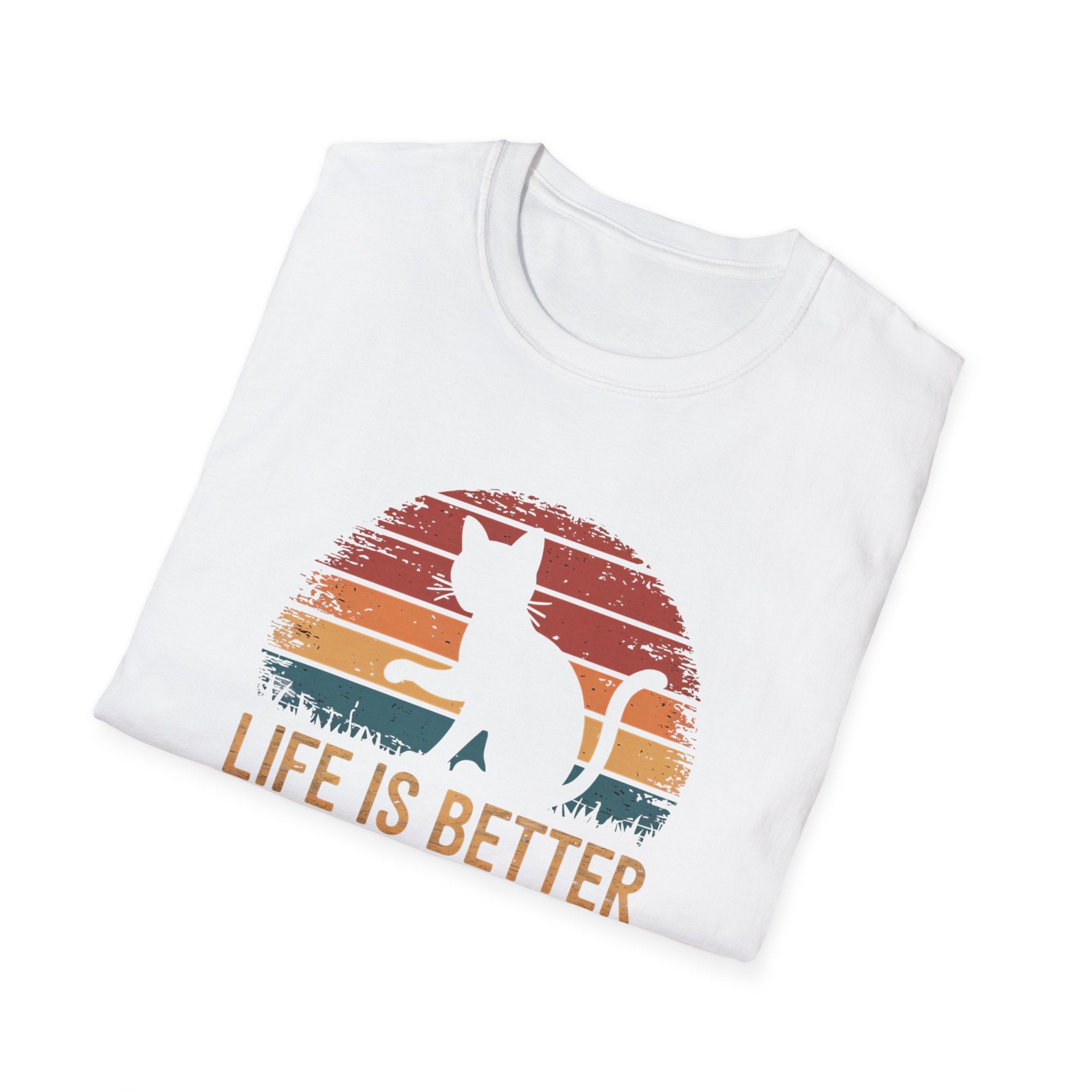 Life is Better with Cats Unisex Softstyle T-Shirt, Cat Lover Gift, Pet Owner Apparel, Casual Weekend Wear, Gift for Cat Moms and Dads,