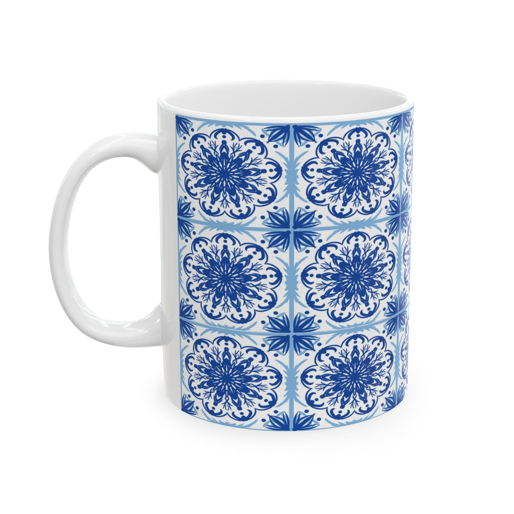 Azulejos Decorative Blue Floral Ceramic Mug - Perfect for Coffee and Tea Lovers