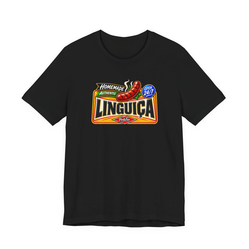 Linguica Sausage Vintage Label Tee — Homemade Authentic 24/7 Graphic T-Shirt