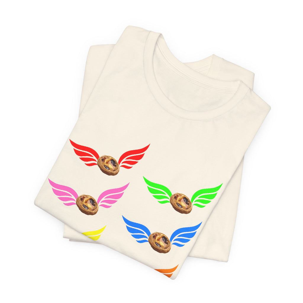 Flying Natas Rainbow Tee — Colorful Winged Pastel Da Natas Graphic T-Shirt