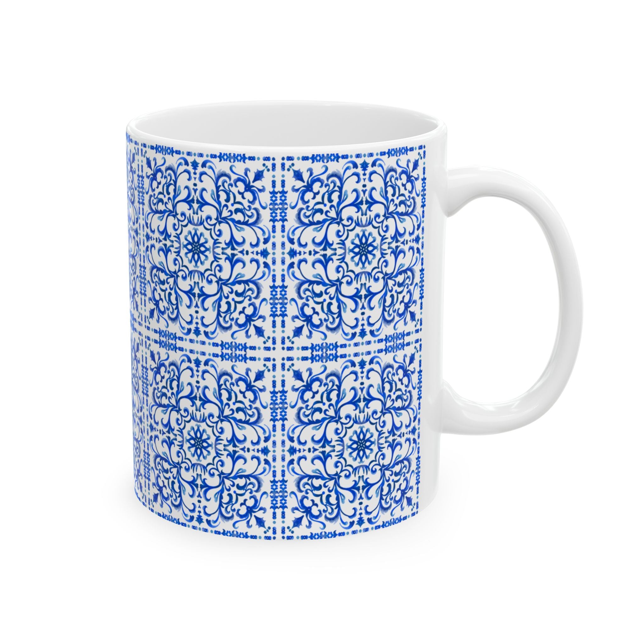 Azulejos Elegant Blue Pattern Ceramic Mug - Perfect for Coffee Lovers