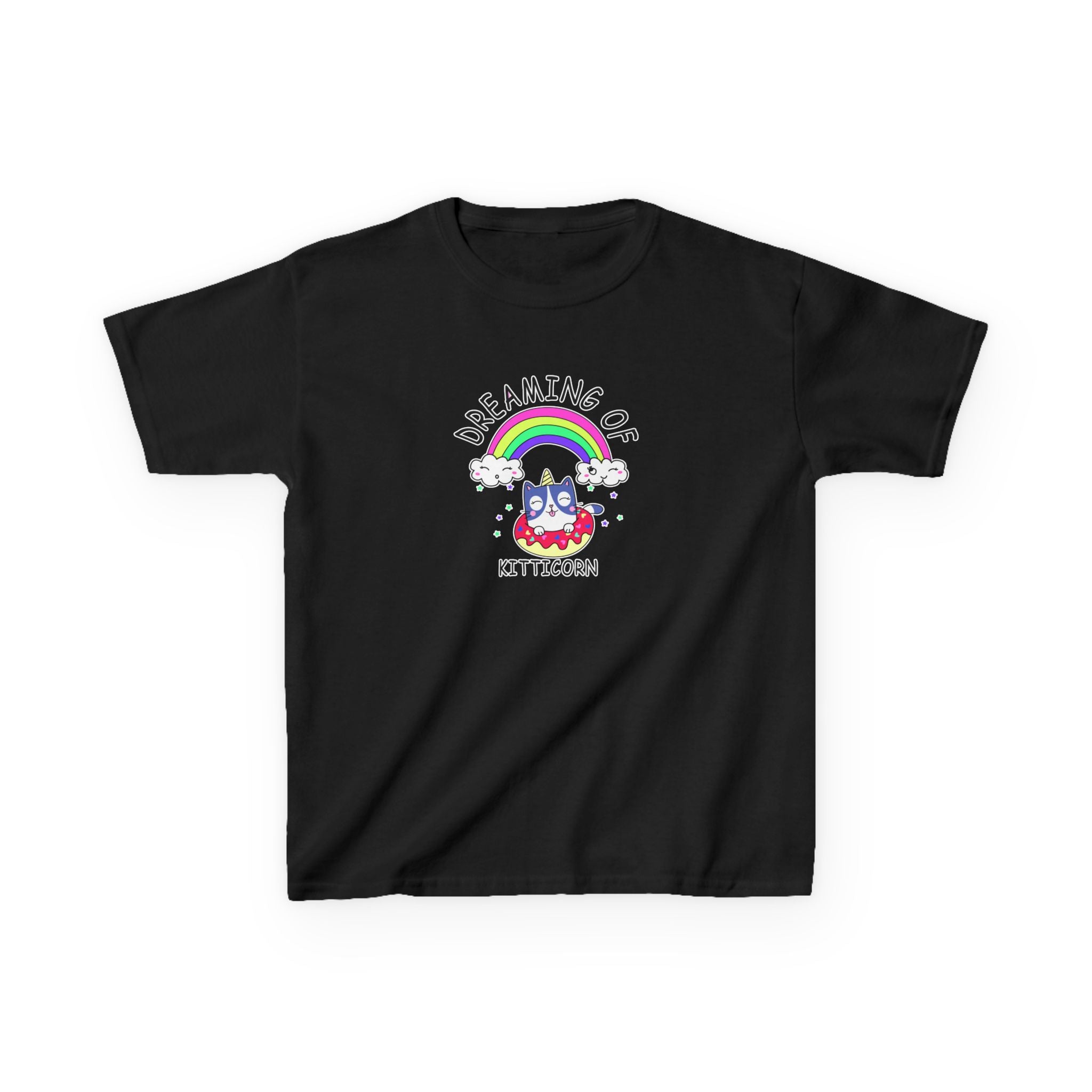 Dreaming of Kitticorn Kids Tee, Cute Cat Shirt, Fun Kids Apparel, Rainbow Tshirt, Birthday Gift, Summer Outfit