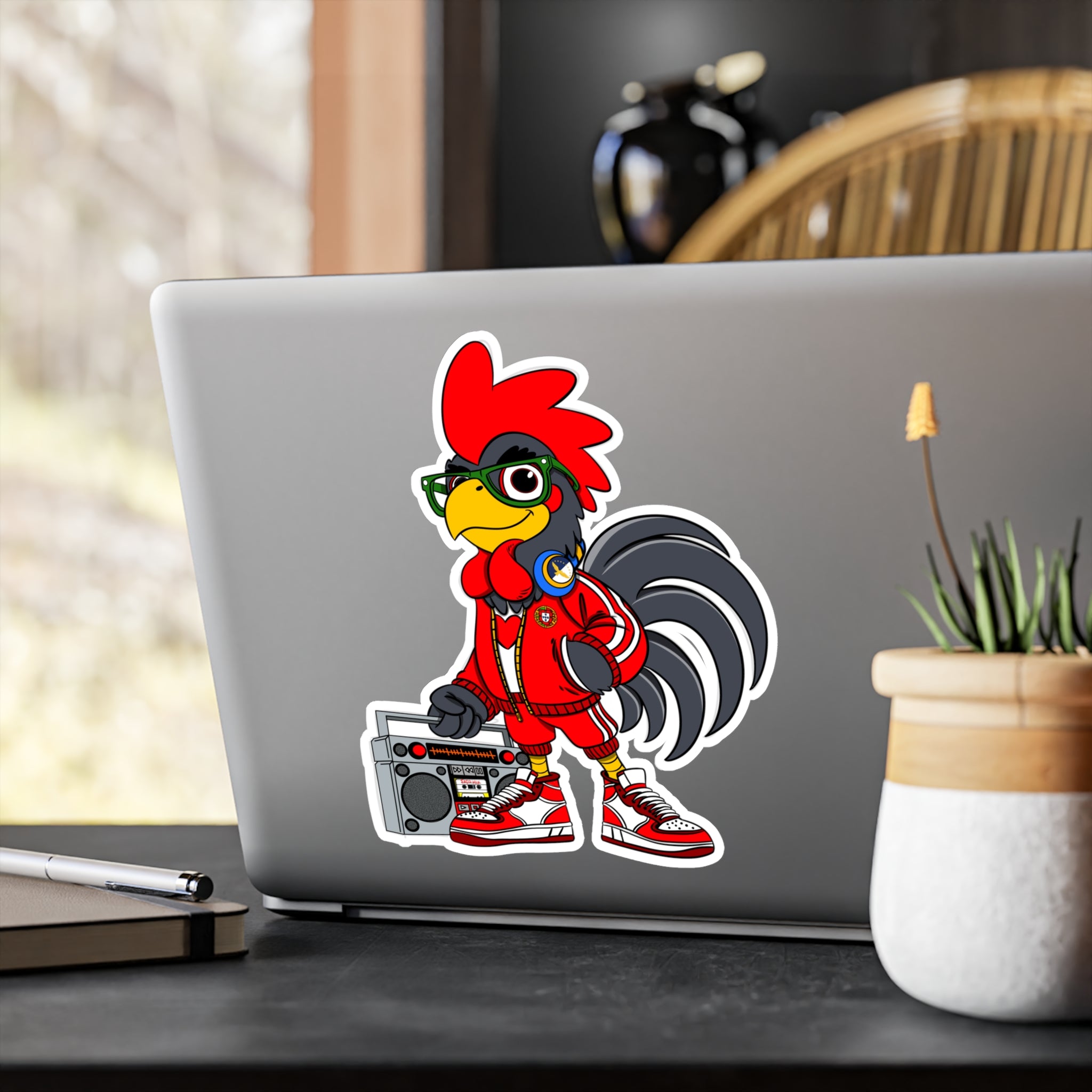 Hip-Hop Rooster Vinyl Decal, Fun Stickers for Laptop, Car, Wall, Office Decor, Gift for Chicken Lovers, Retro Vibe