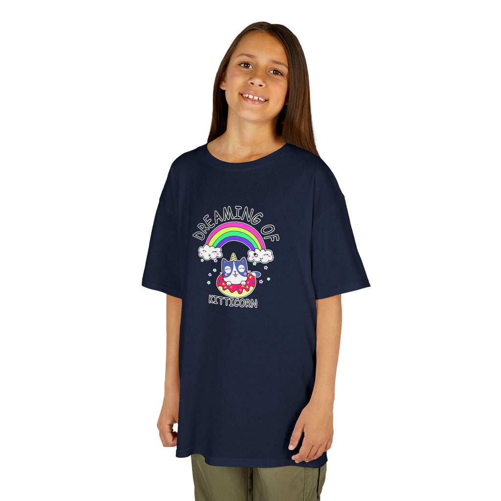 Dreaming of Kitticorn Kids Tee, Cute Cat Shirt, Fun Kids Apparel, Rainbow Tshirt, Birthday Gift, Summer Outfit
