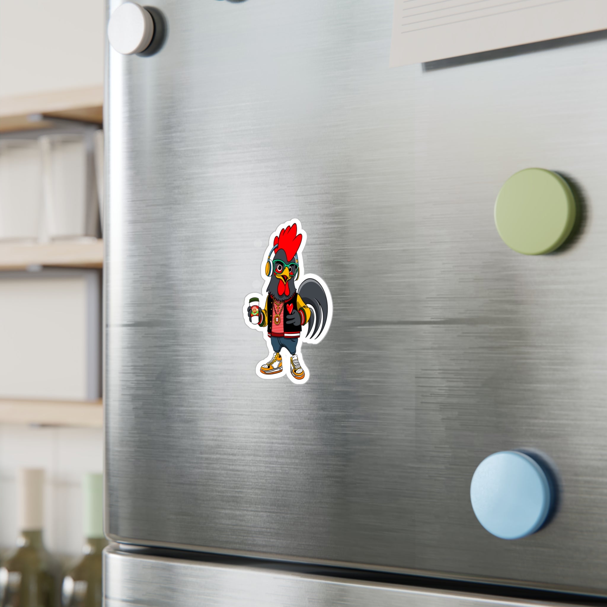 Hipster Rooster Kiss-Cut Vinyl Decals for Car, Laptop, Water Bottle, Fun Gifts for Teens, Unique Home Decor