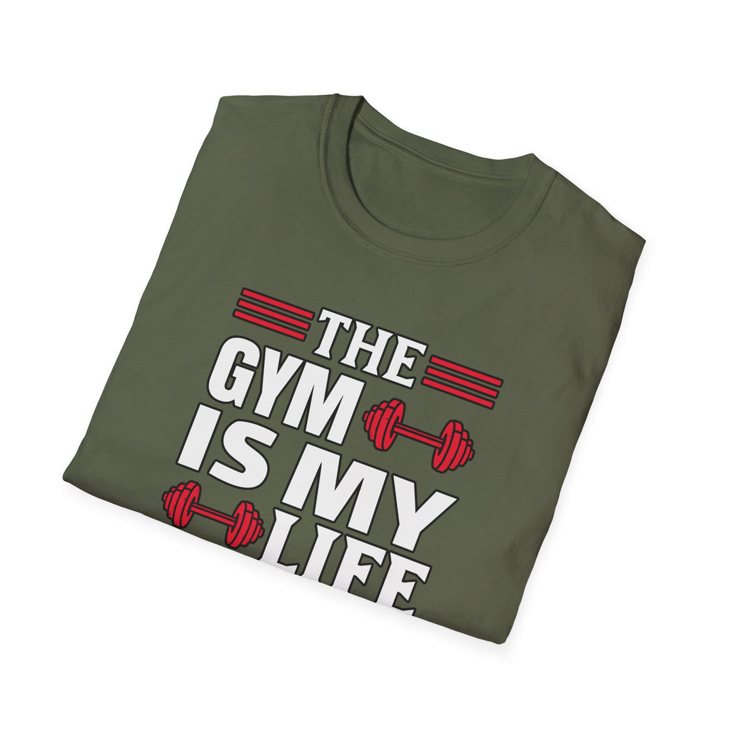 The Gym Is My Life Unisex Softstyle T-Shirt, Fitness Shirt, Workout Tee, Exercise Apparel, Gift for Gym Lovers