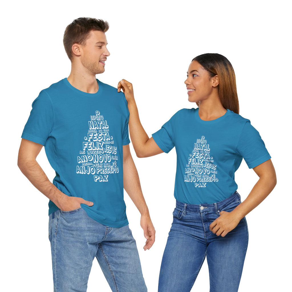 Portuguese Christmas Tree Typography Tee – Feliz Natal Portuguese Holiday T-Shirt
