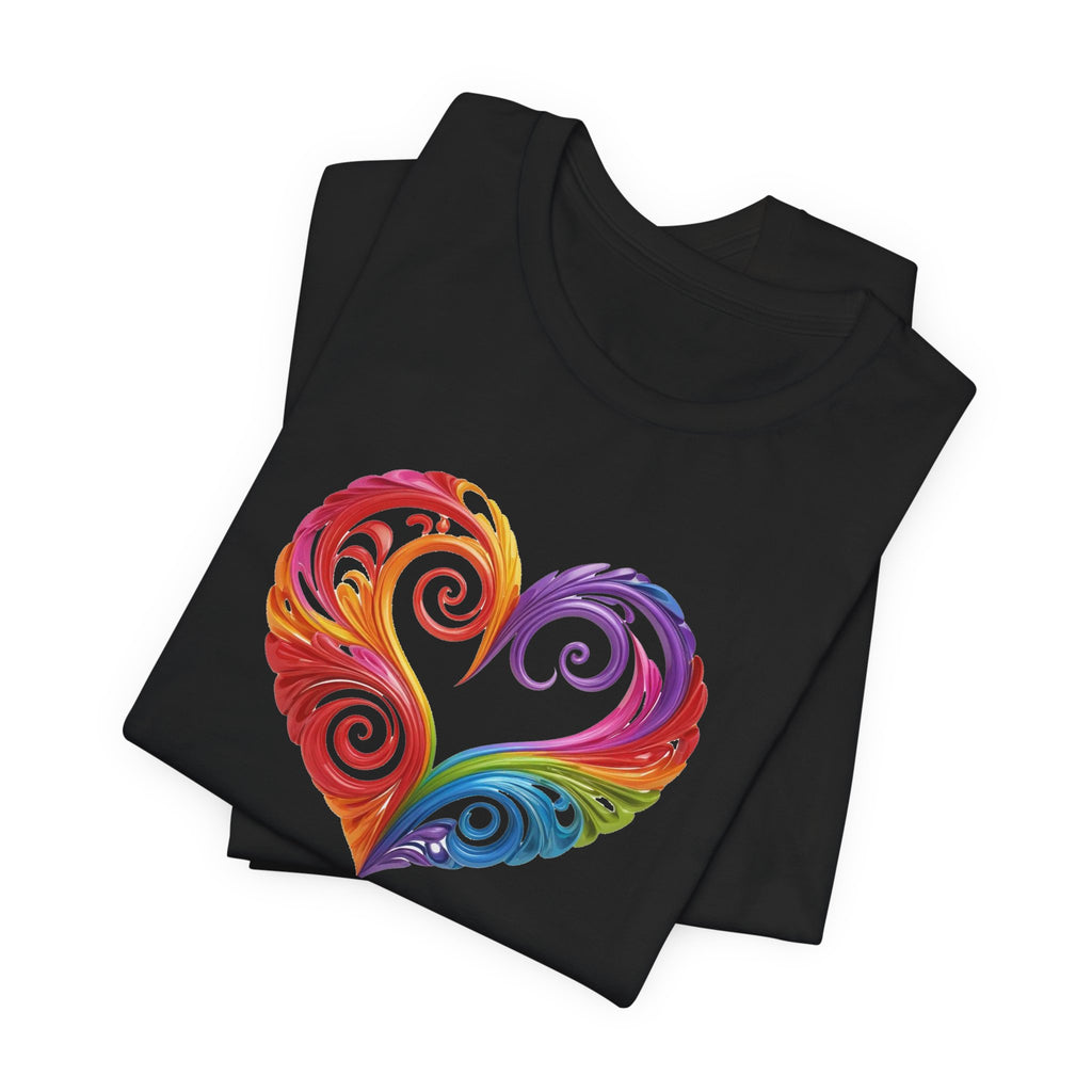 Rainbow Swirl Heart Tee — Pride-Inspired Graphic T-Shirt