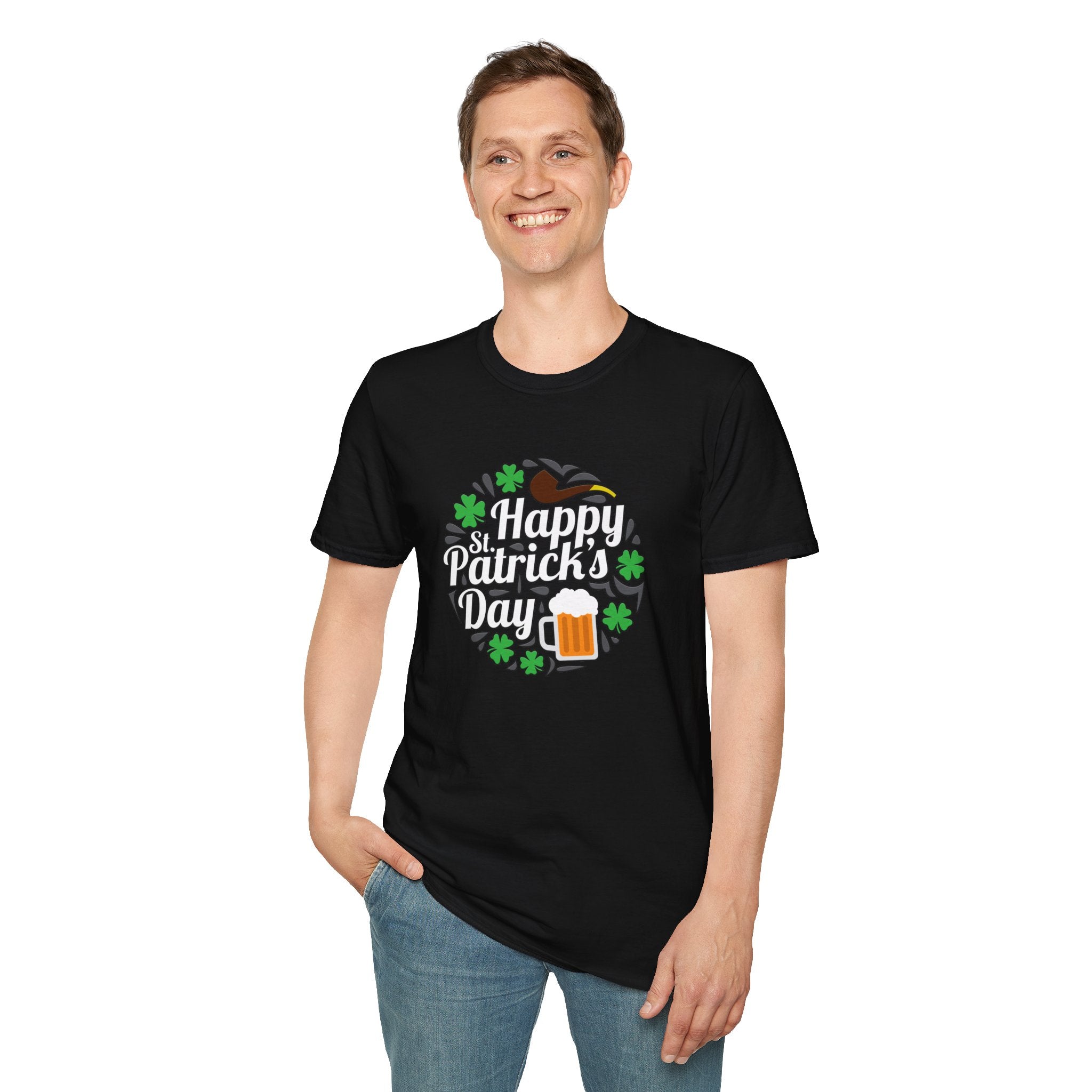 Happy St Patricks Day Unisex Softstyle T-Shirt, Irish Pride Shirt, Shamrock Tee, Beer Lover Gift, Festive Green Top