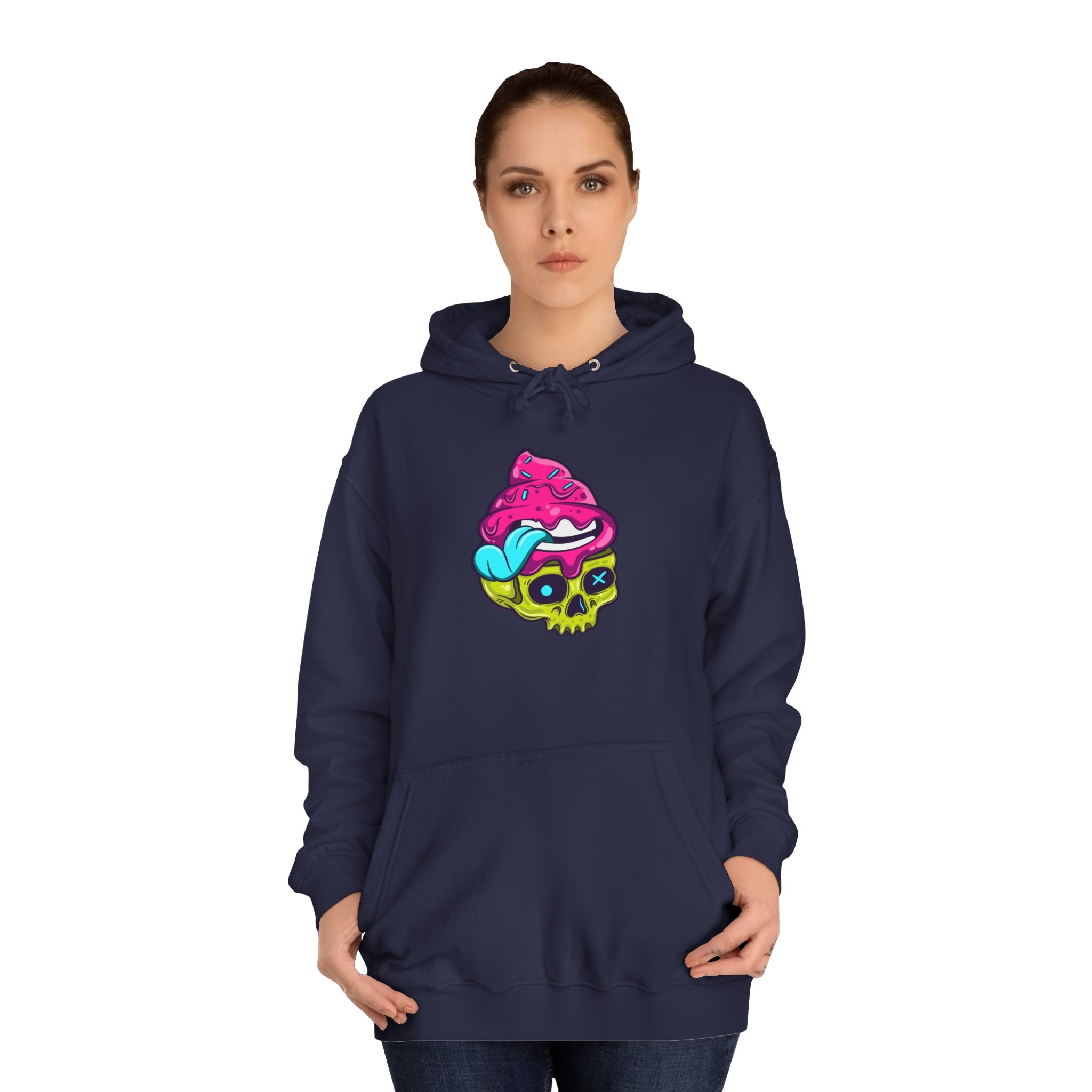 Colorful Skull Ice Cream Unisex College Hoodie, Trendy Streetwear, Casual Gift for Students, Halloween, Unique Fashion Statement