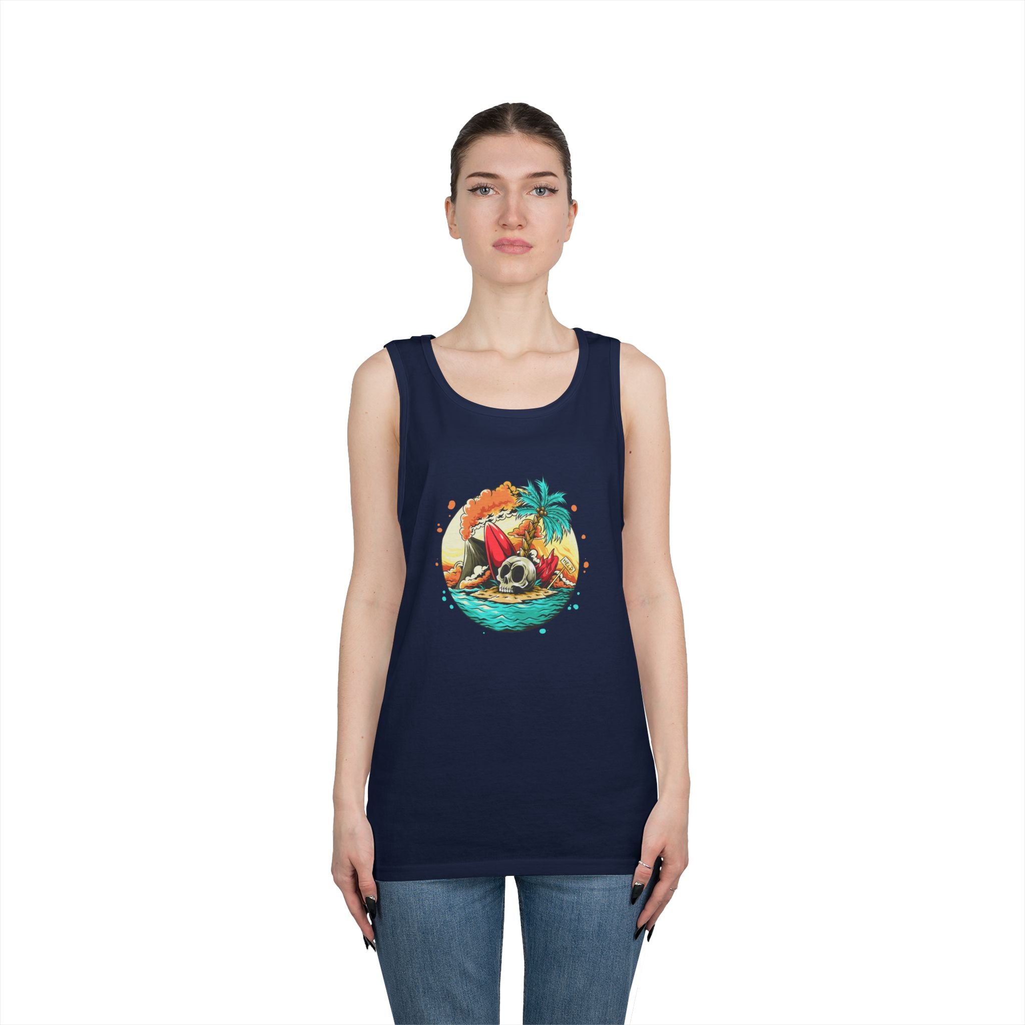 Beach Vibes Unisex Heavy Cotton Tank Top, Perfect for Summer, Casual Wear, Beach Days, Vacation, Festival Outfit