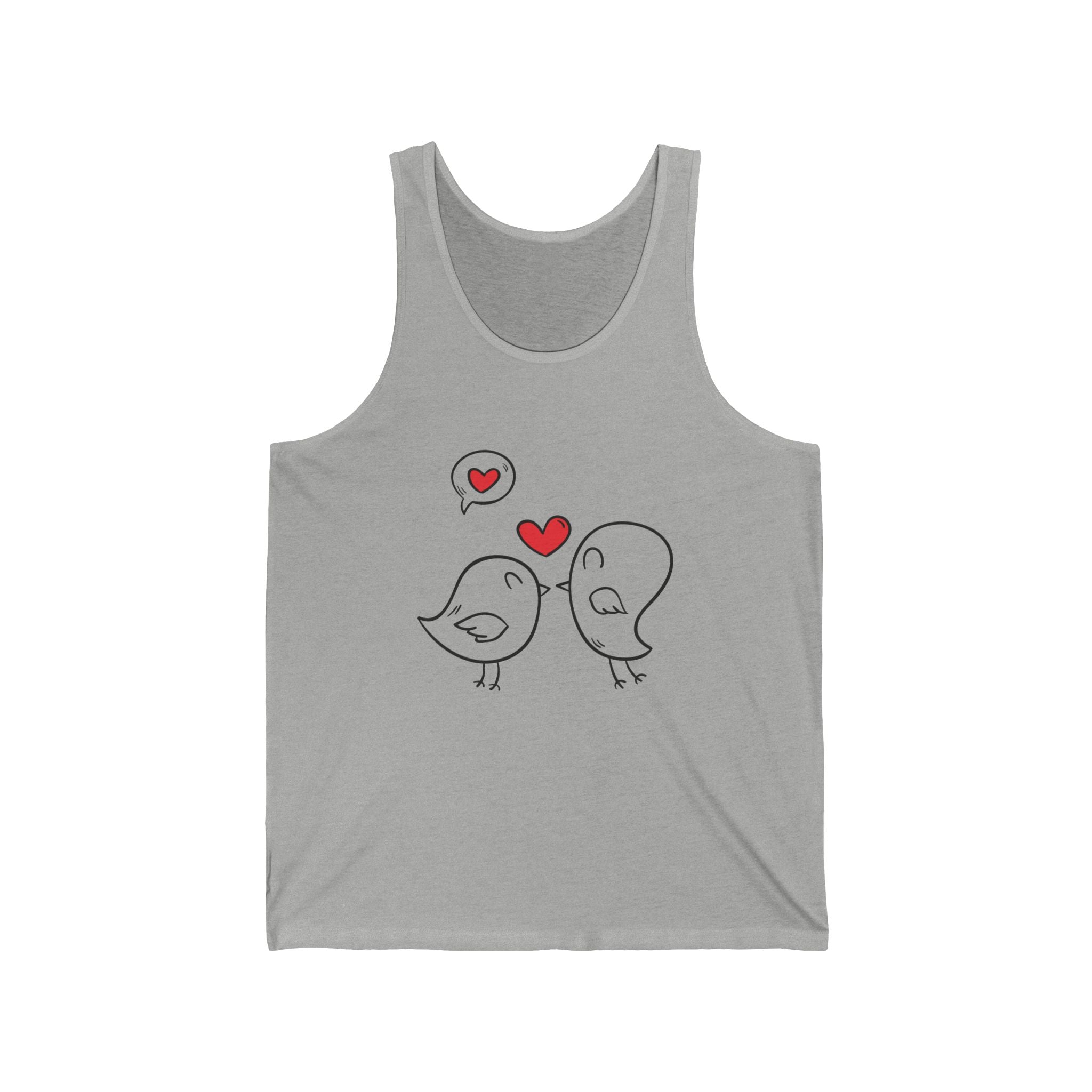 Cute Love Birds Unisex Jersey Tank, Perfect for Valentine's Day, Couples Gift, Summer Wear, Casual Chic, Bird Lover Fashion