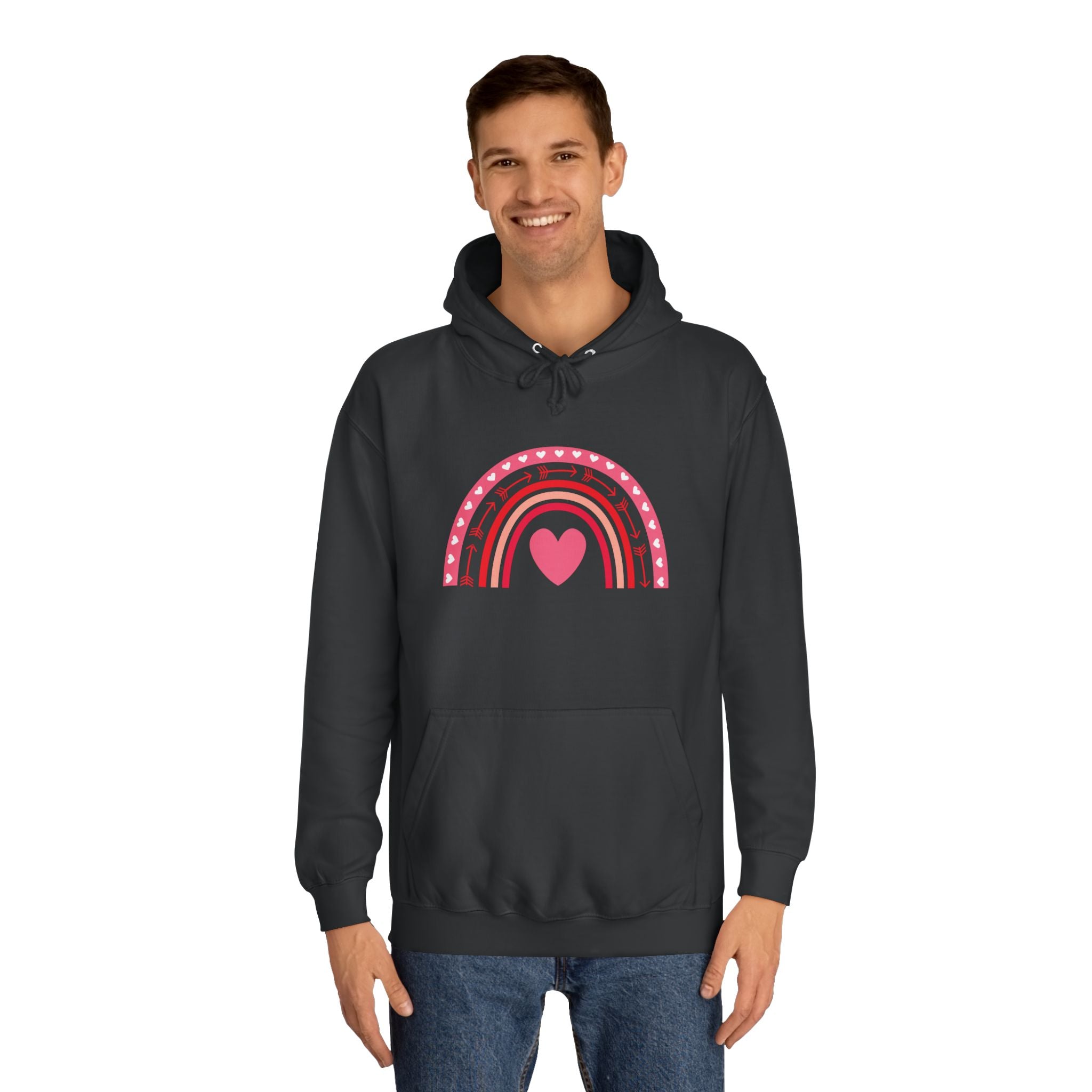 Colorful Heart Rainbow Hoodie, Unisex College Spirit Wear, Cozy Sweatshirt for Students, Cute Gift for Her, Valentine's Day Apparel
