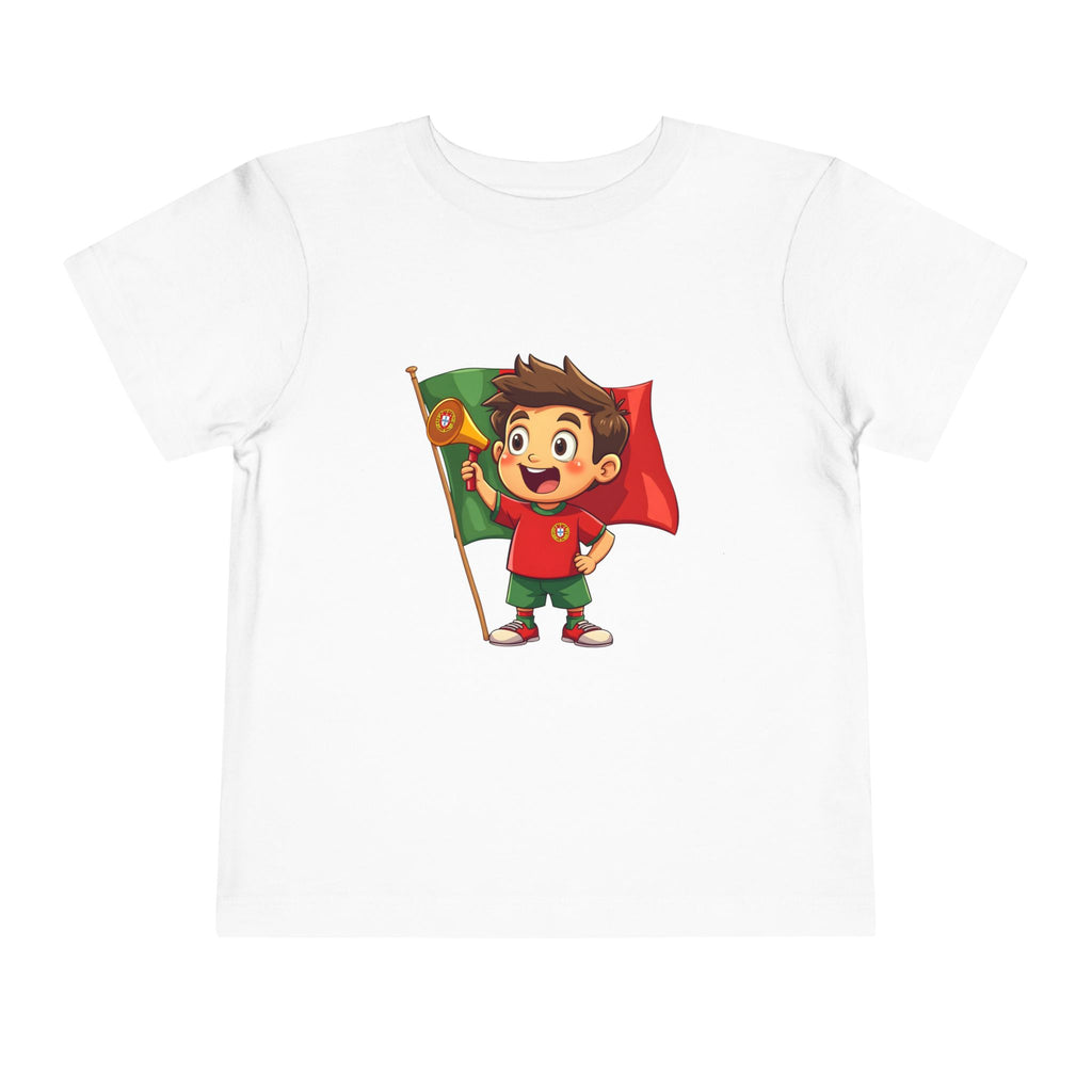 Cute Kid Holding Portugal Flag Soccer Fan - Toddler Tee
