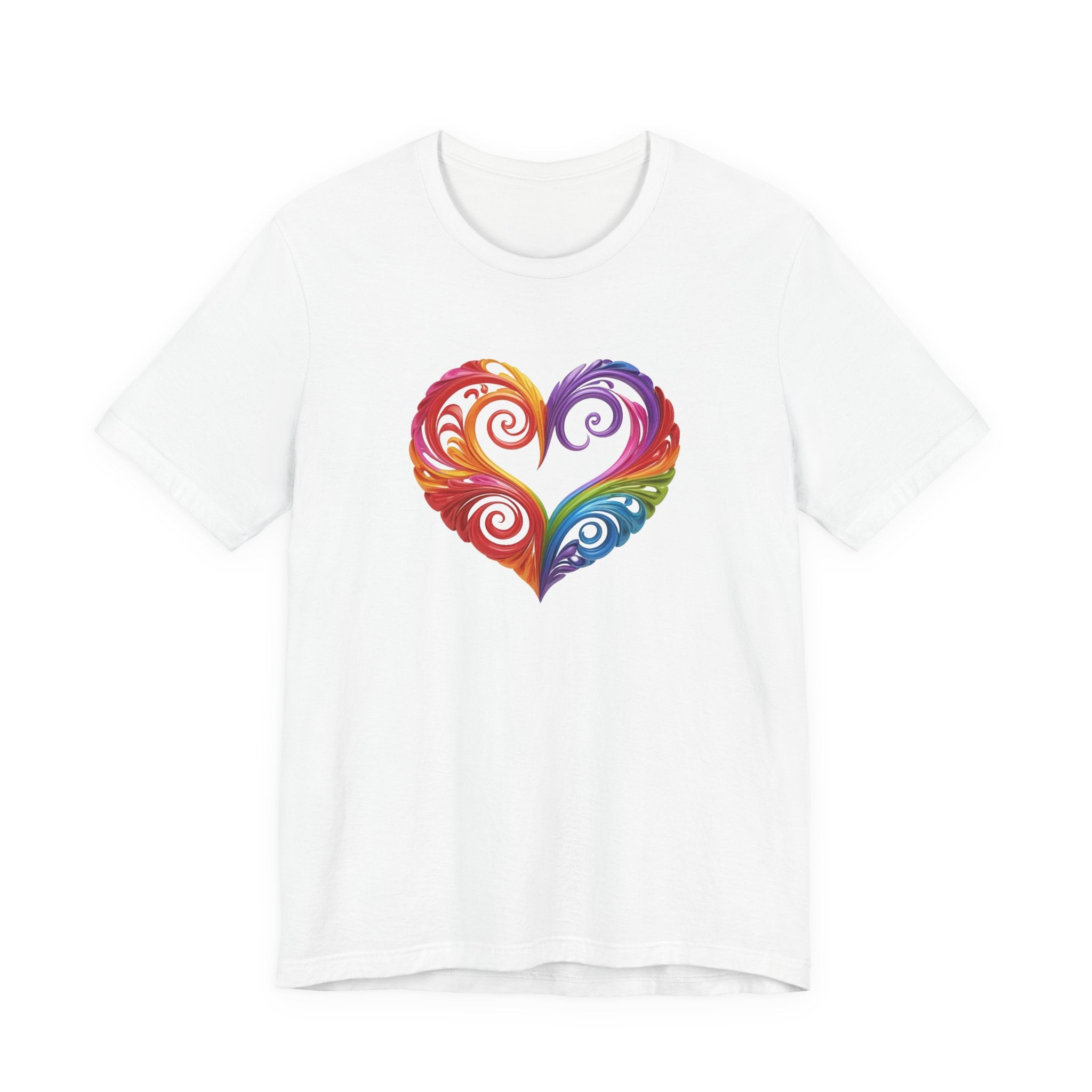 Rainbow Swirl Heart Tee — Pride-Inspired Graphic T-Shirt
