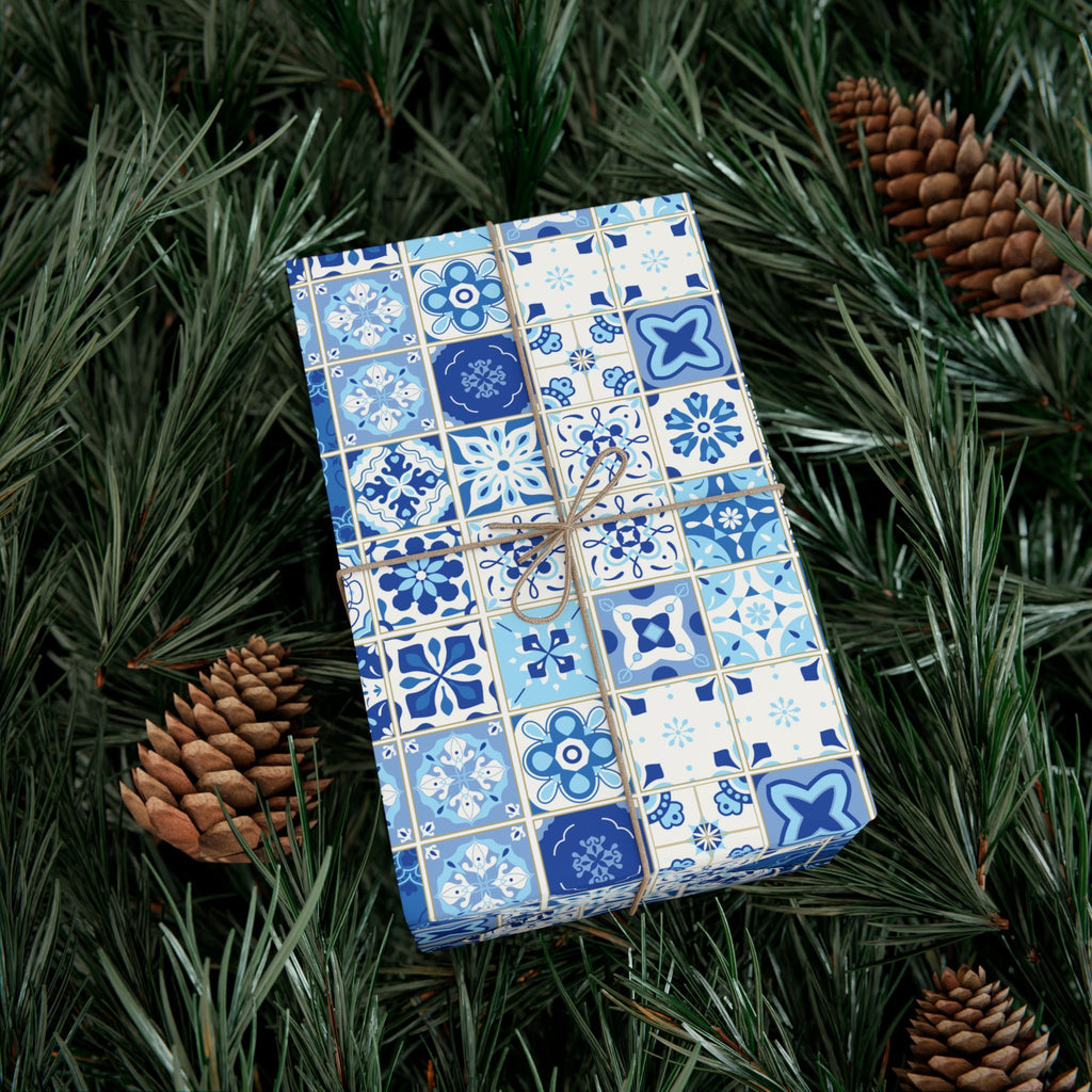 Portuguese Azulejos Pattern Gift Wrap Papers | Elegant Wrapping Paper for Any Occasion, Birthday, Holiday, DIY, Eco-Friendly, Crafting