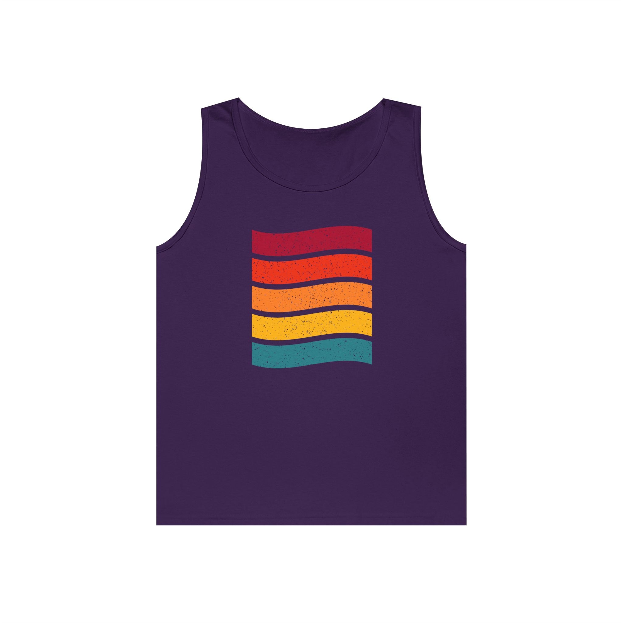 Retro Rainbow Waves Unisex Heavy Cotton Tank Top, Summer Shirt, Beachwear, Festival Outfit, Gift for Him or Her
