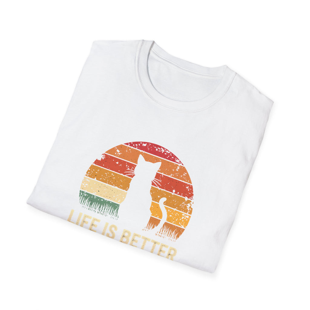 Life is Better with Cats Unisex T-Shirt, Cat Lover Gift, Pet Owner Tee, Cozy Cotton Shirt for Cat Lovers, Fun Vintage Design